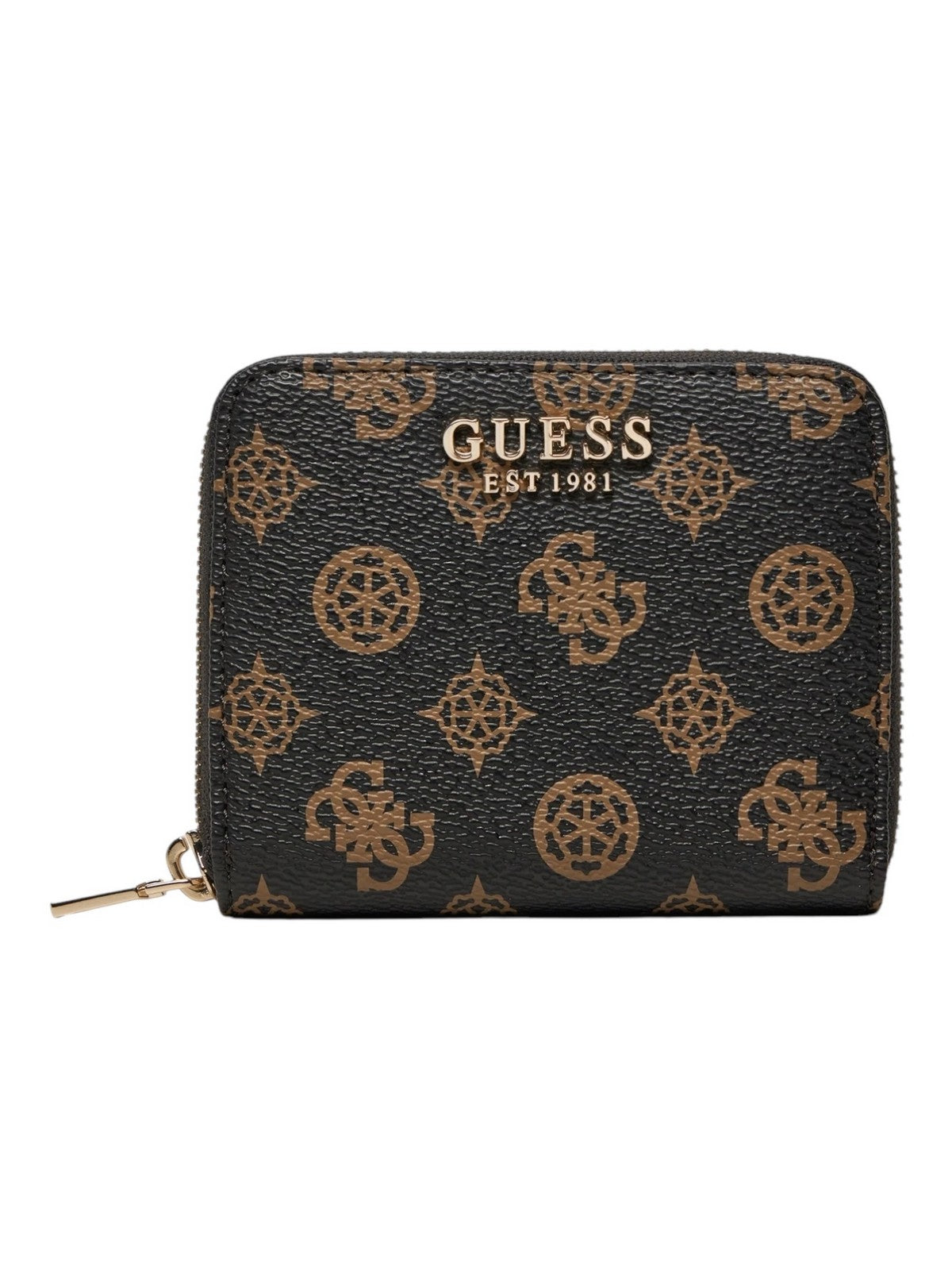 GUESS LAUREL SLG SMALL ZIP AROUND – Portafoglio Compatto In Finta Pelle Con Zip, Colore Bone Logo