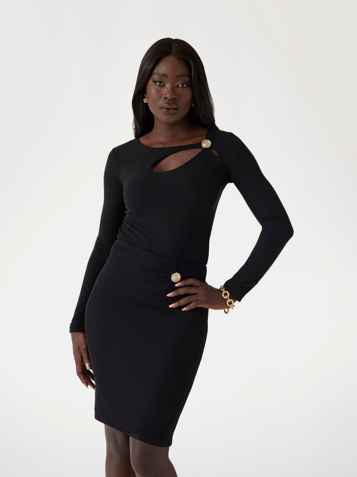 GUESS Top Donna LS ZAMA CUT OUT NECK TOP W5RP12 KAQL2 JBLK Nero gioboutiqueweb