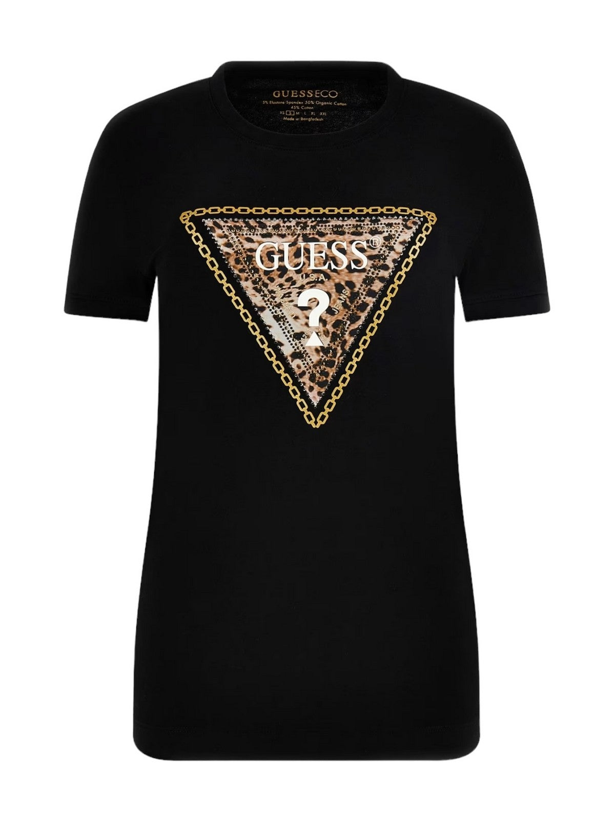 GUESS T-Shirt e Polo Donna SS CN TRIANGLE LEO TEE W4YI40 J1314 JBLK Nero gioboutiqueweb