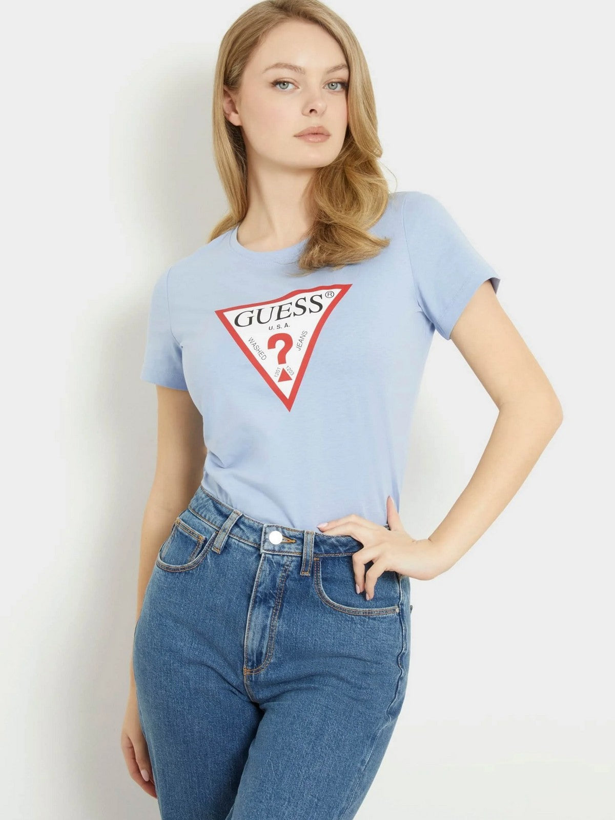GUESS T-shirt Donna SS CN ORIGINAL TEE W1YI1B I3Z14 G7GG Blu gioboutiqueweb