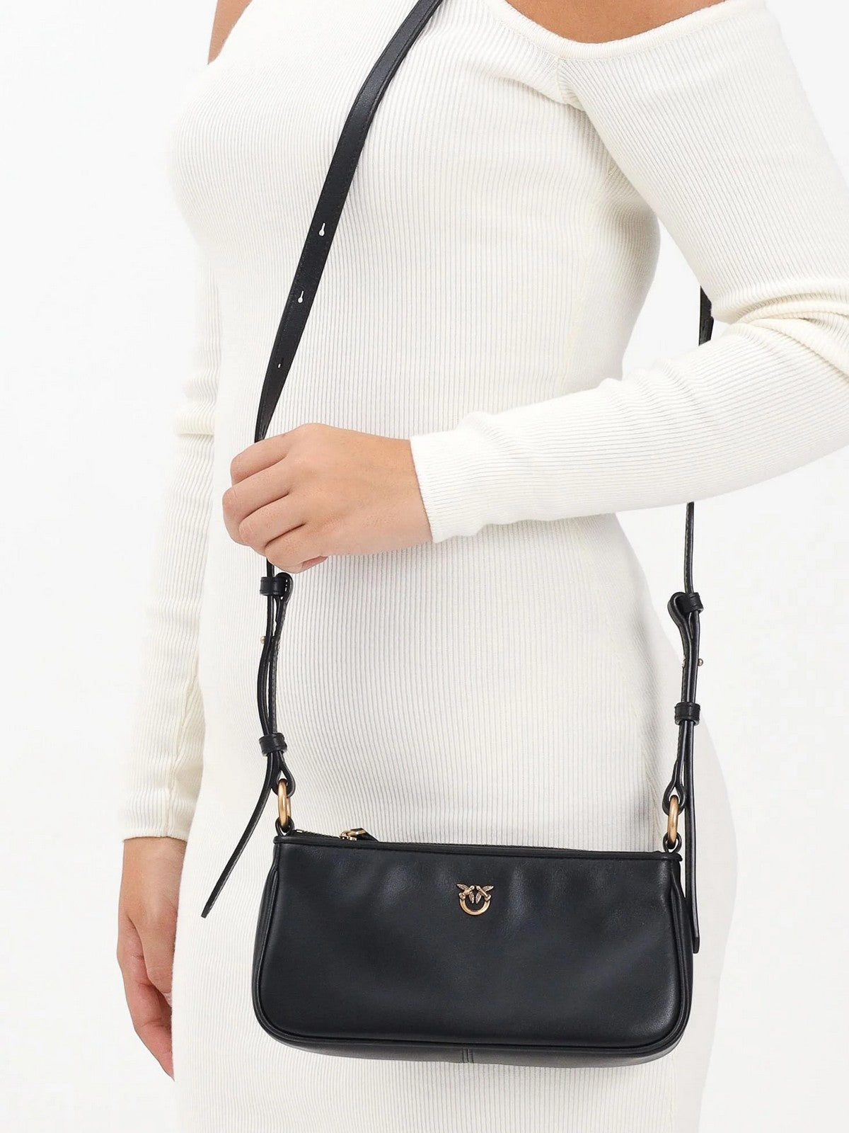PINKO Borsa Donna HALF MOON HORIZONTAL MINI VITE 105069-A0QO Z99Q NERO-ANTIQUE GOLD