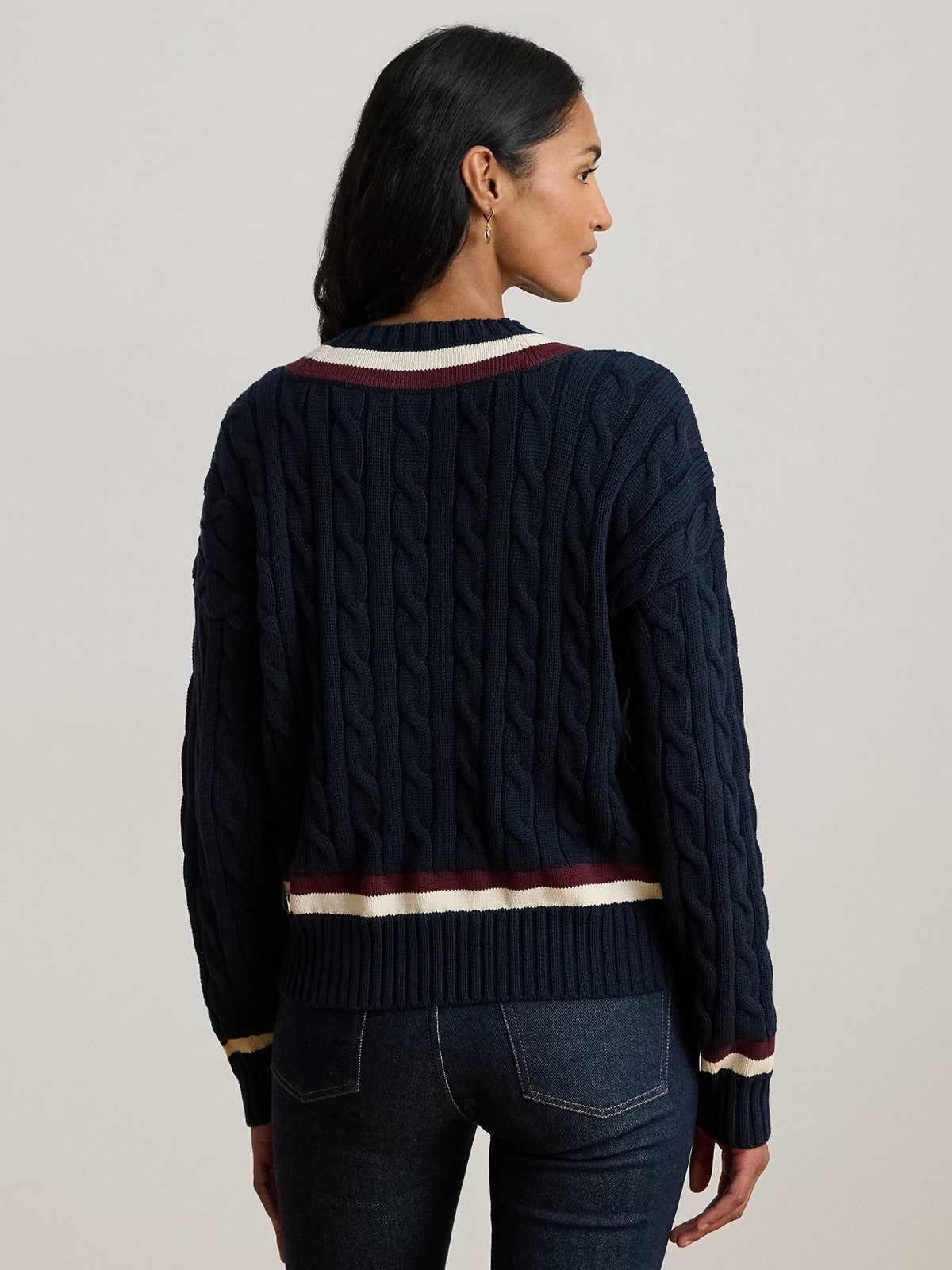 LAUREN RALPH LAUREN Maglia Donna TEDURPH-LONG SLEEVE-PULLOVER 200P03474 001 LAUREN NAVY/CREAM/DARK GARNET