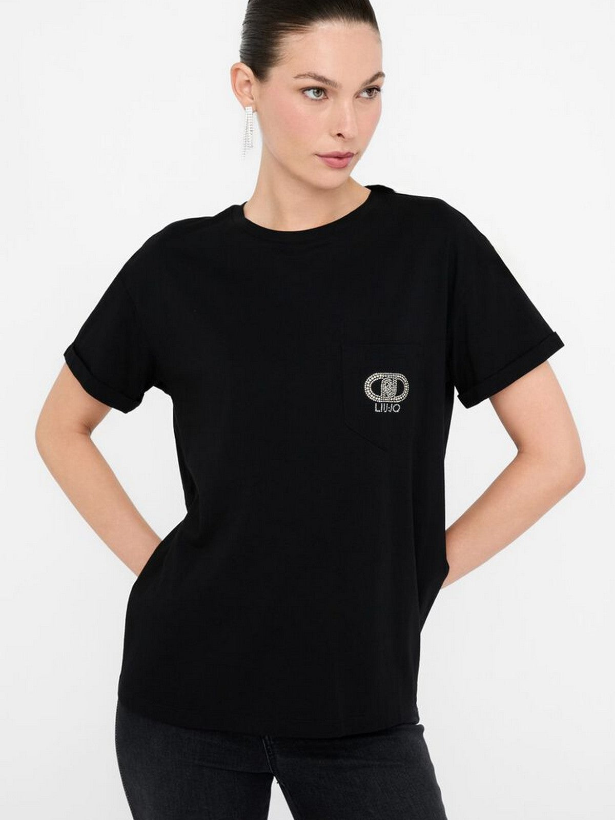 LIU JO BLUE DENIM T-shirt Donna UF5257JS904 M9786 Nero/LiuJo oval