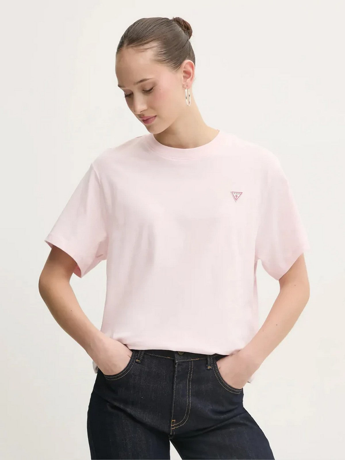 GUESS T-shirt Donna GJ SS CN BOXY MINI TRIANG TEE W4YI05 K8HM0 A61U Rosa gioboutiqueweb