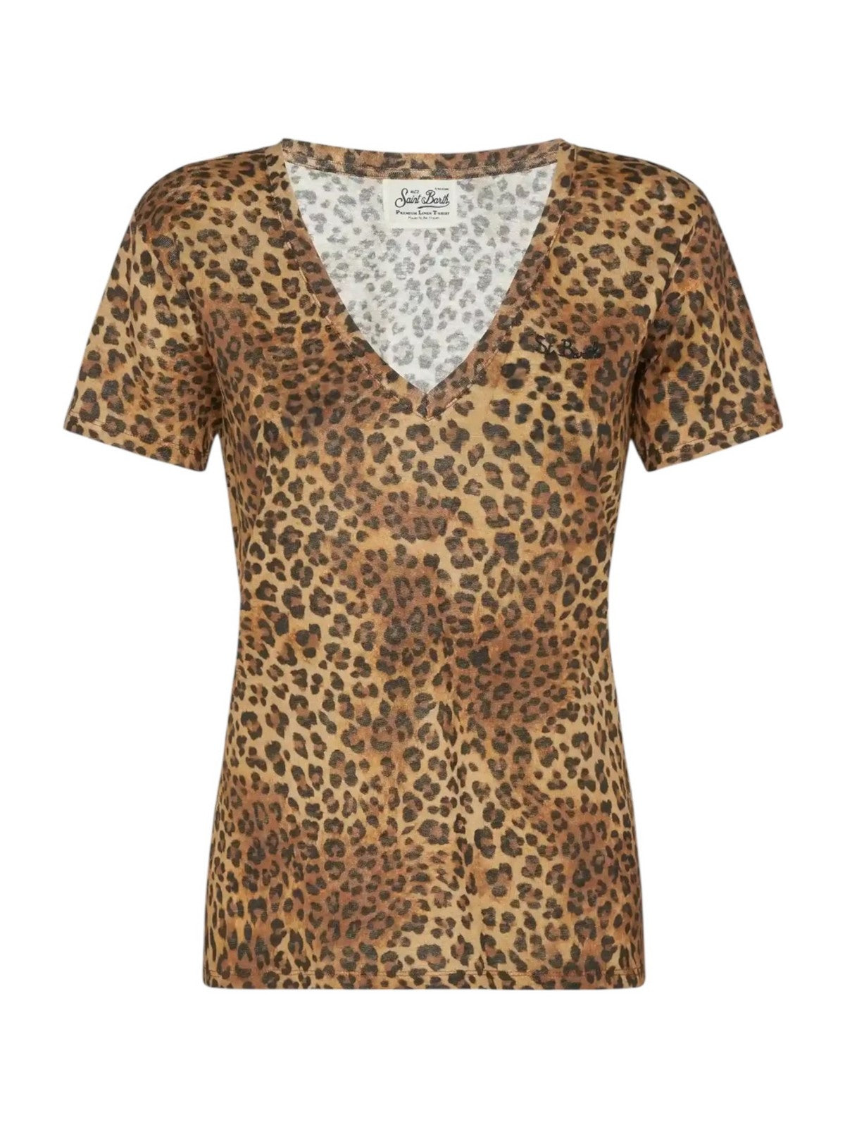 MC2 SAINT BARTH T-shirt Donna ELOISE 08672L LINEN SAND LEOPARD 19 EMB