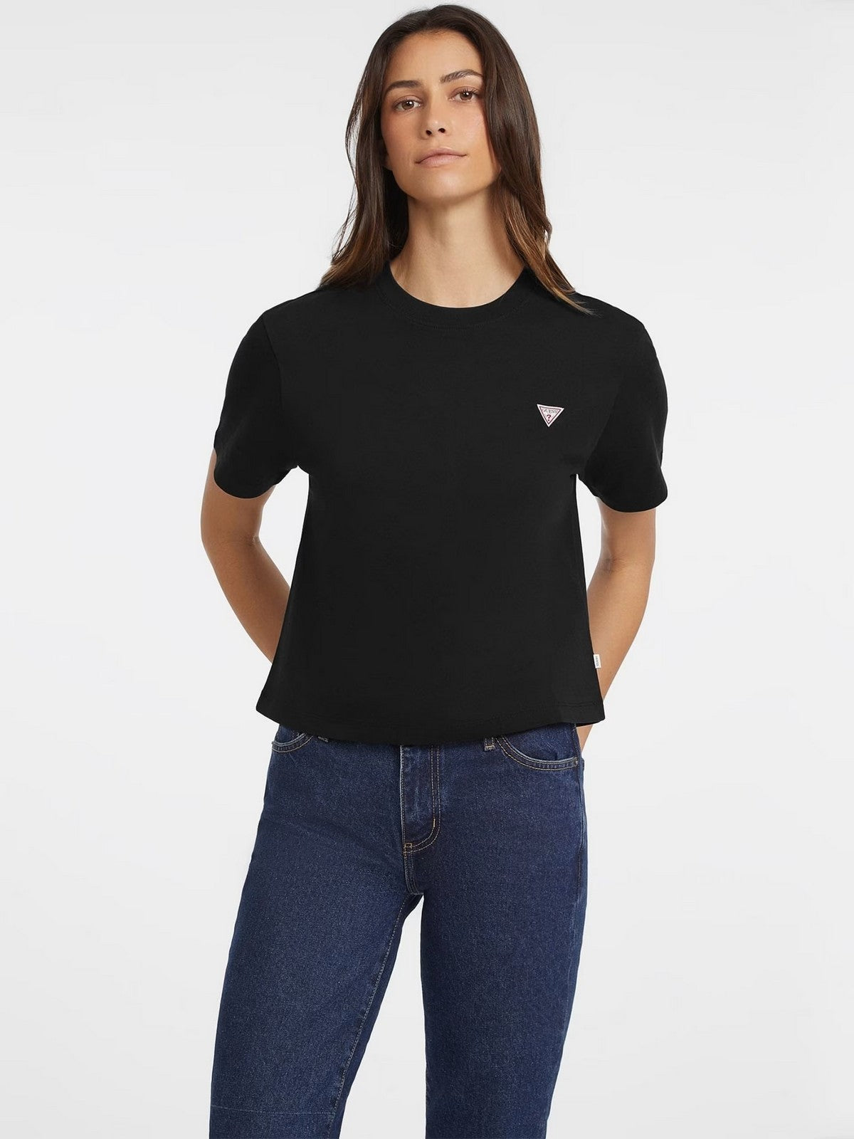 GUESS T-shirt Donna GJ SS CN BOXY MINI TRIANG TEE W4YI05 K8HM0 JBLK Nero gioboutiqueweb