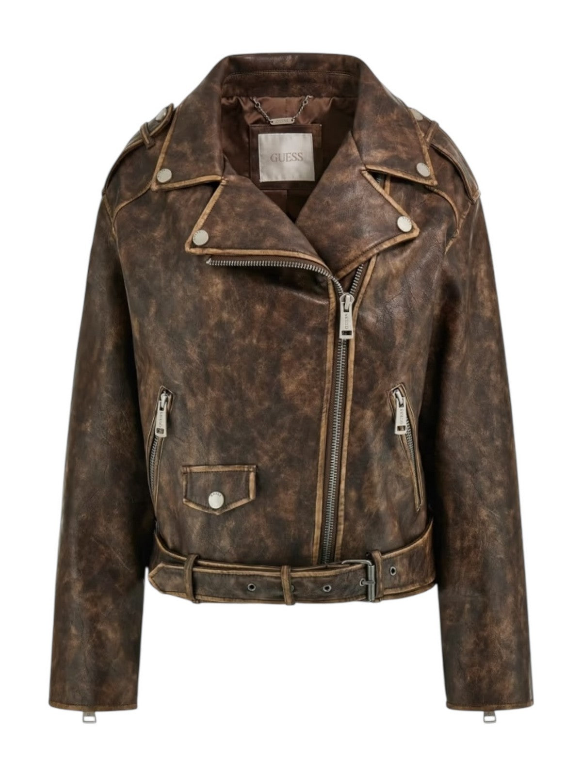 GUESS Giubbino Donna CHARLENE OVERSIZE BIKER W5YL04 WHDI0 F1GQ ESPRESSO BROWN MULTI