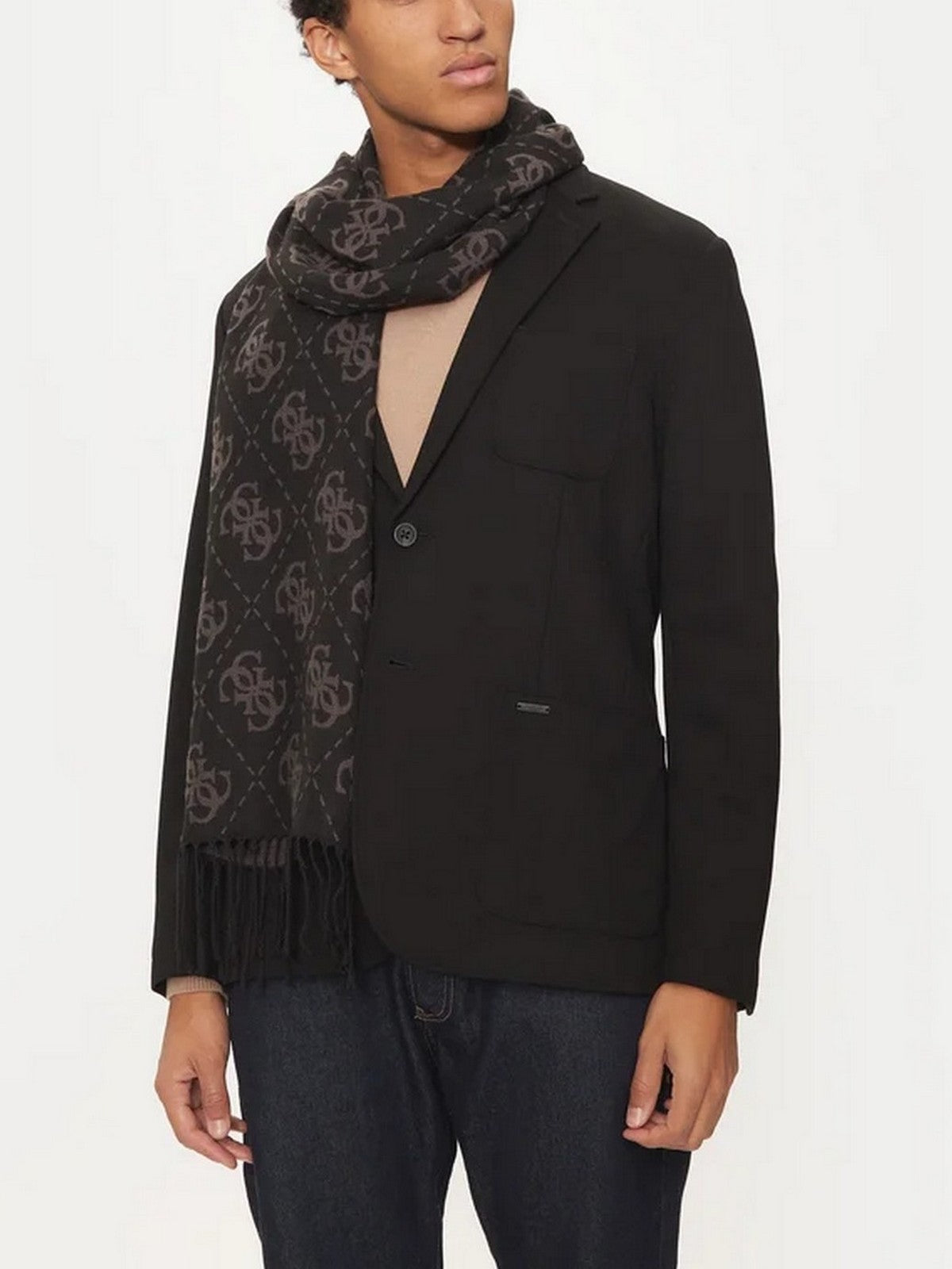 GUESS Sciarpa Uomo MITO SCARF JAQUARD 38X190 AM9457 VIS03 BLA Nero gioboutiqueweb