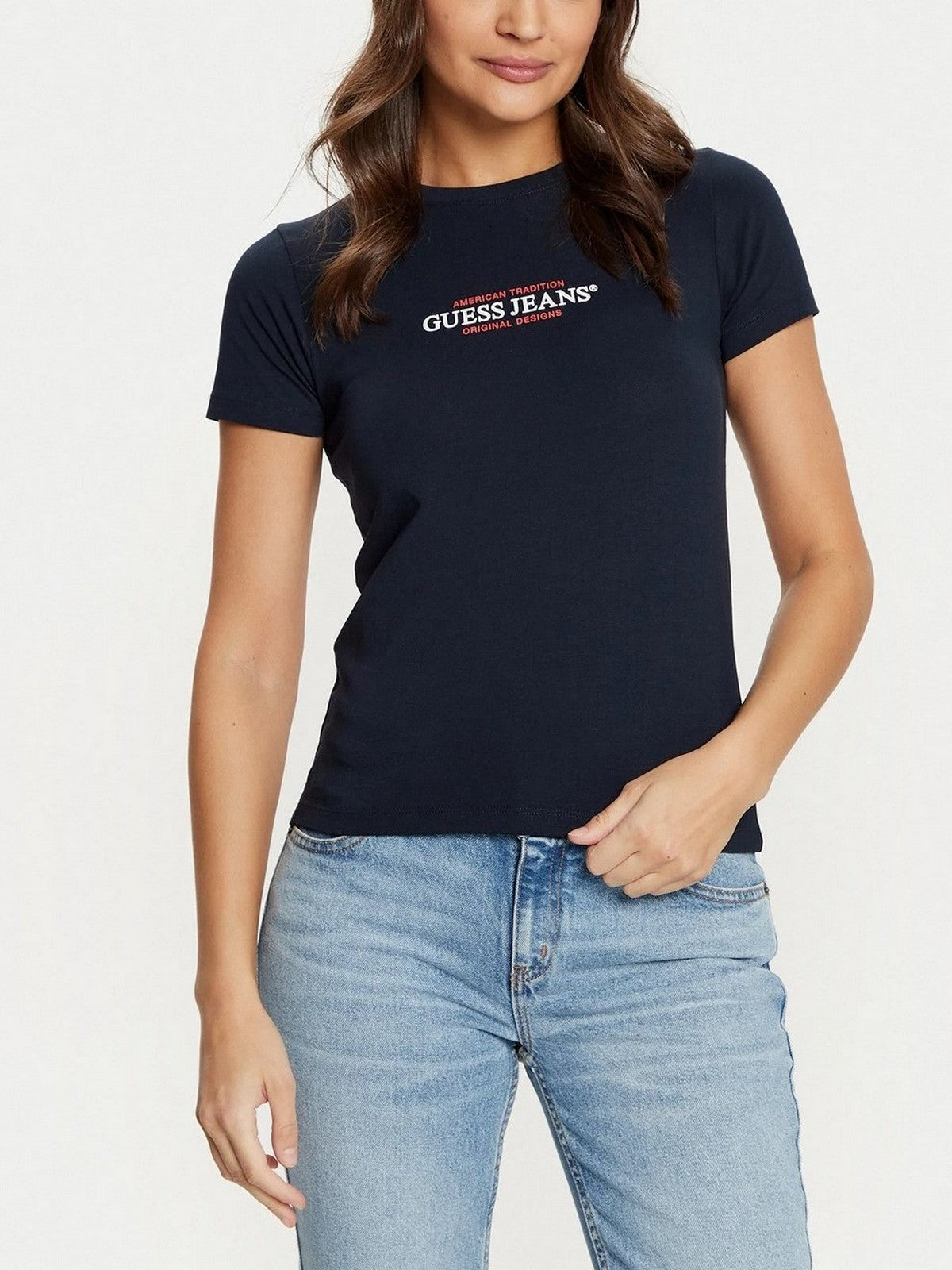 GUESS T-shirt Donna GJ SS CN SLIM AMERICAN TR TEE W4YI03 J1314 A71W Blu gioboutiqueweb
