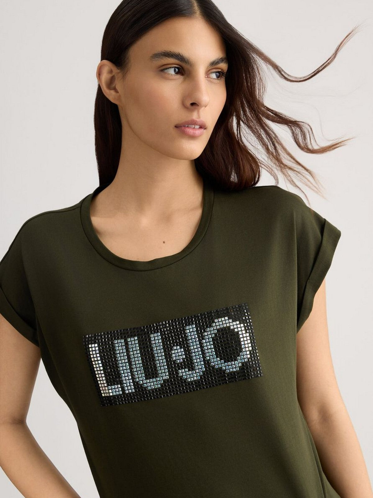 LIU JO BEACHWEAR T-shirt Donna VA5151JS923 M9340 Lichene/strass bicol gioboutiqueweb