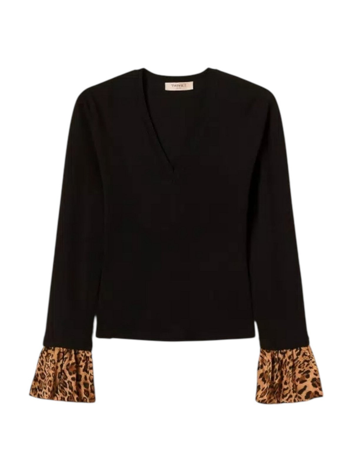 TWINSET Maglia Donna VISCOSE STRETCH & PRINTED FABRIC 252TP3154 12754 NERO/ST.ANIMALIER COFFEE/LAND