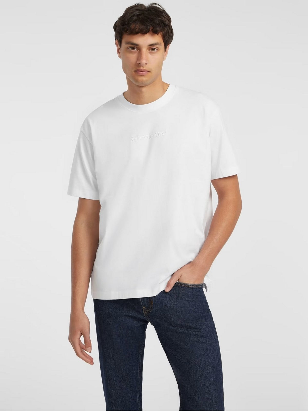 GUESS T-shirt Uomo GJ SS CN OS LOGO EMB TEE M4YI44 K8FQ4 G011 PURE WHITE
