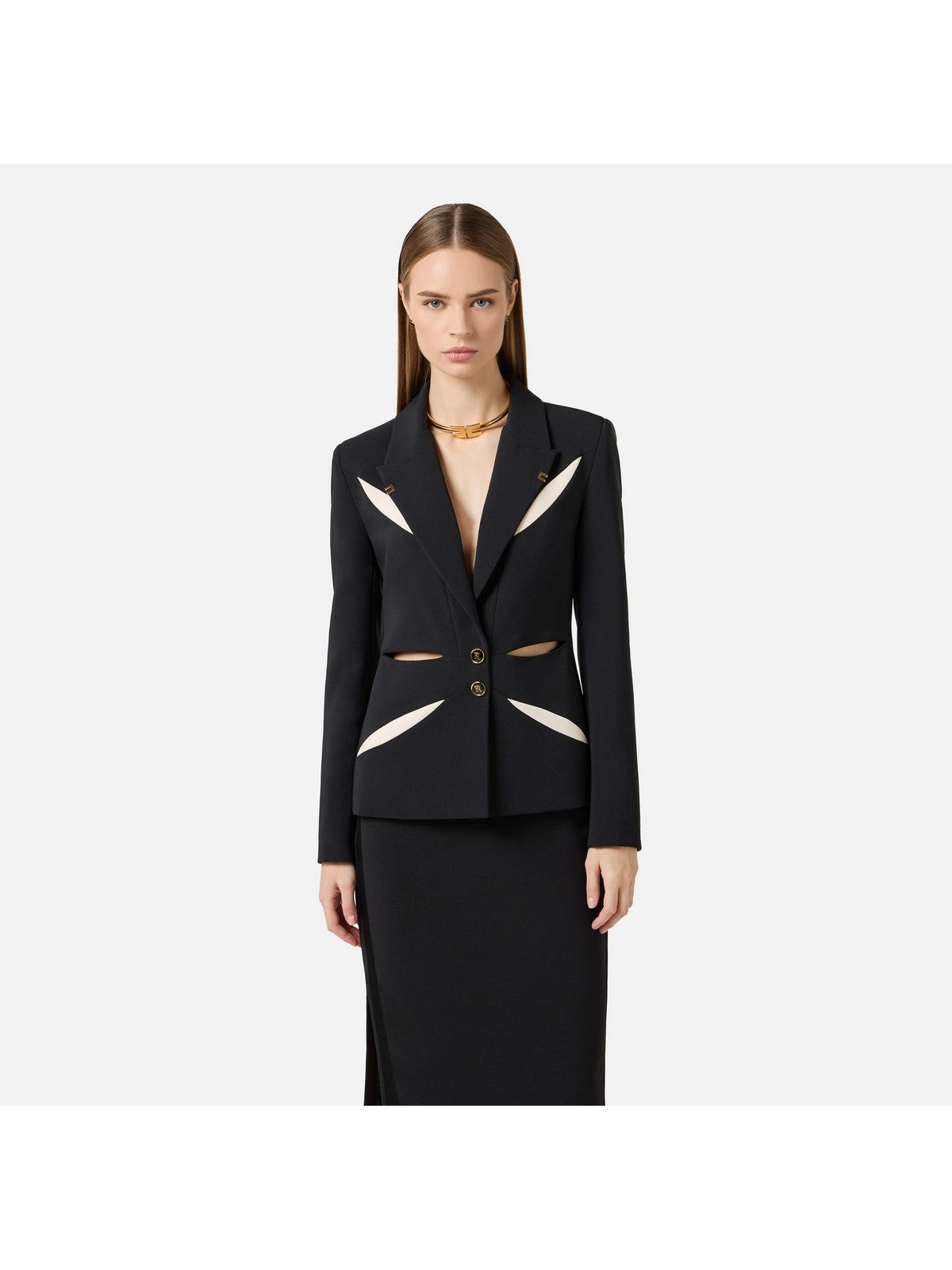 ELISABETTA FRANCHI Giacca Donna GI19861E2 685 NERO/BURRO gioboutiqueweb