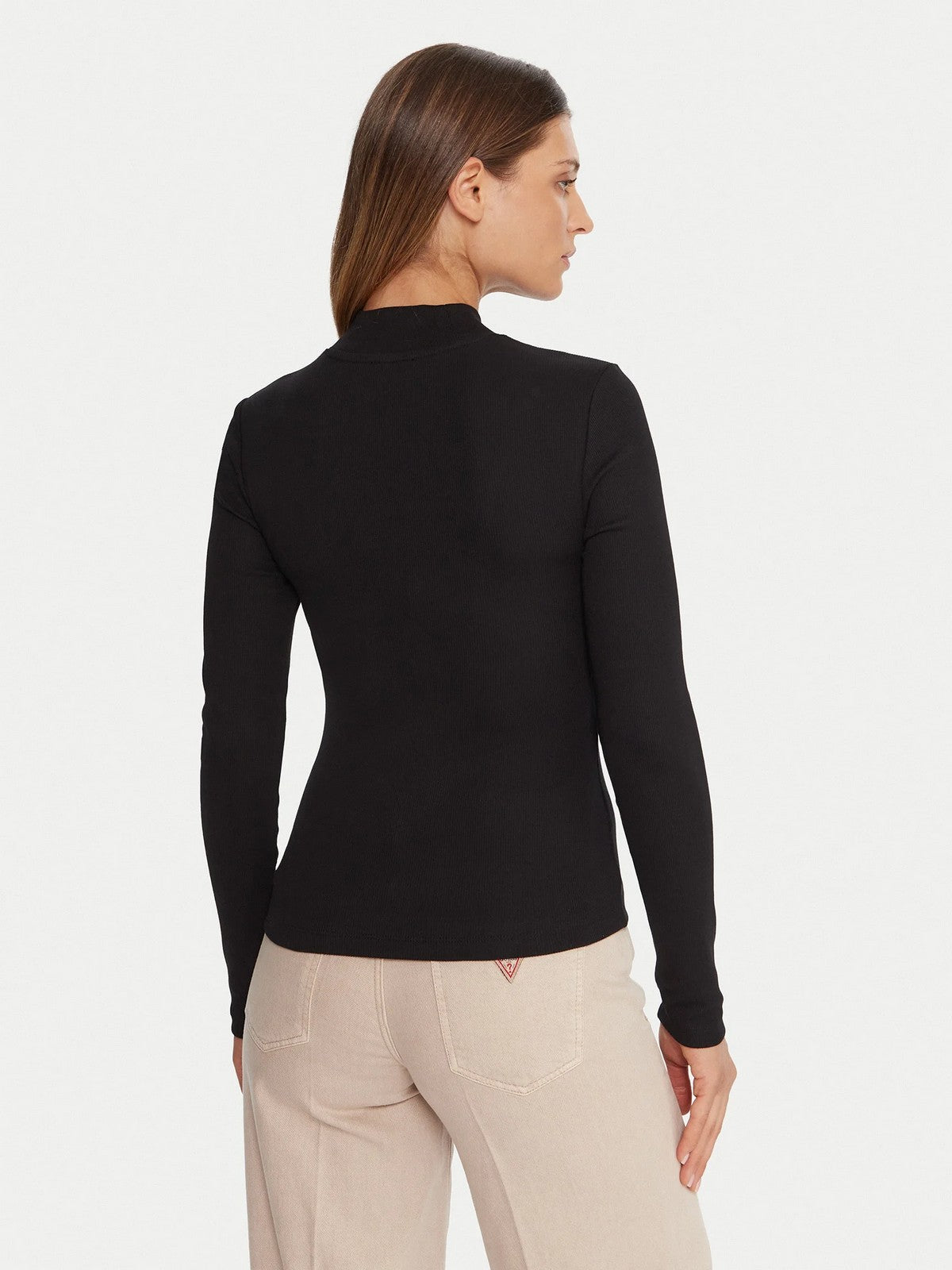 GUESS Maglia Donna GJ LS MOCK NECK EMBRO SLIM TOP W5BP23 KA0H1 JBLK Jet Black A996