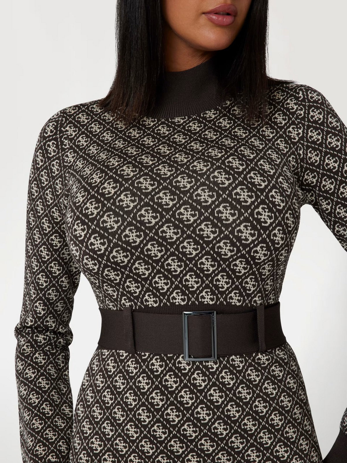 GUESS Abito Donna LISE 4G LS BELTED DRESS SWTR W4BK43 Z37K0 FN0T Marrone gioboutiqueweb