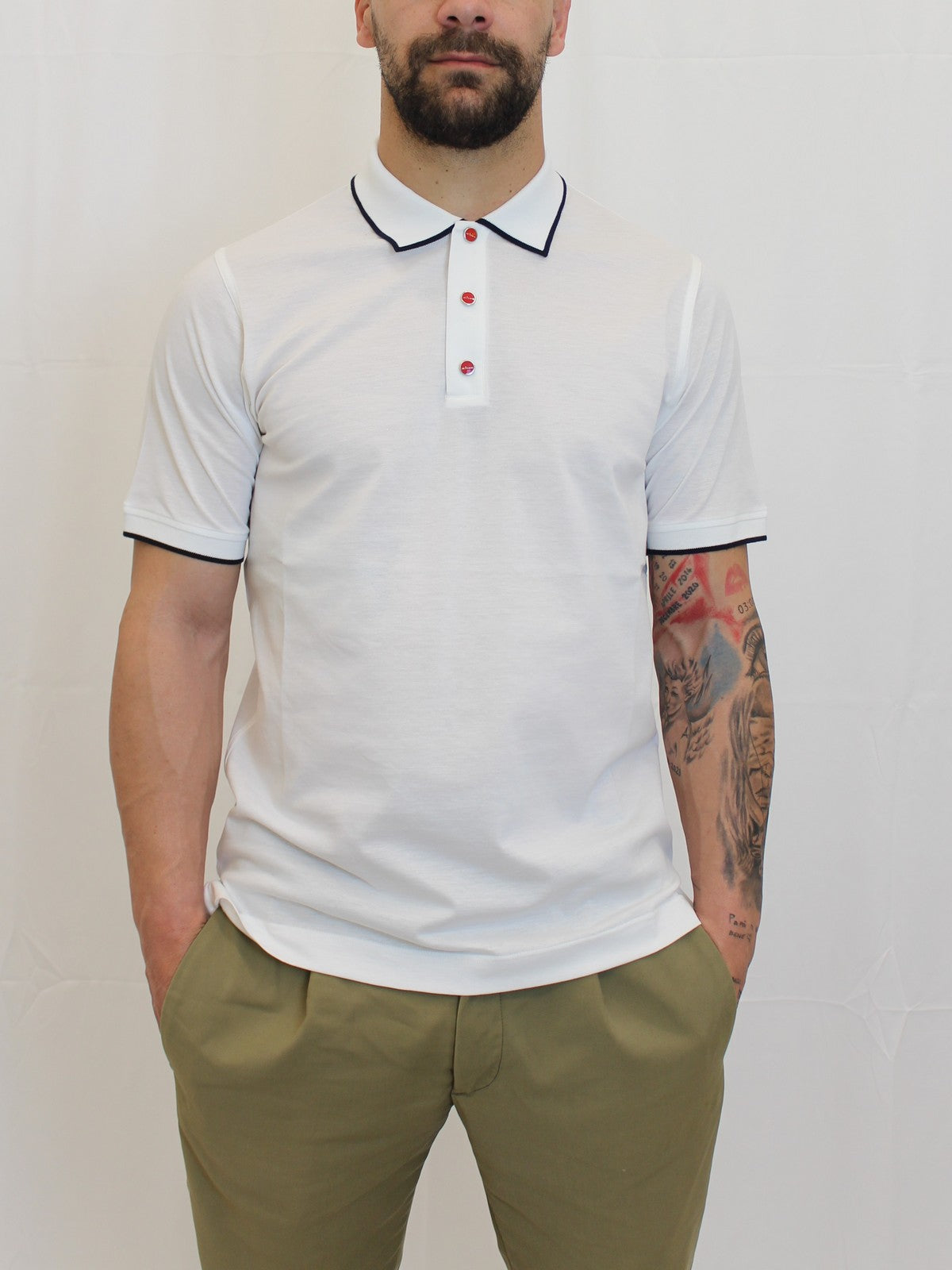 KITON Polo Uomo UMK1369A0011002 WHITE/BLUE Bianco gioboutiqueweb