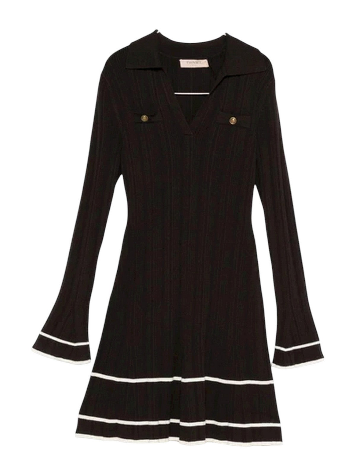 TWINSET Abito Donna VISCOSE STRETCH RIBS DETAILS 252TT3230 12996 BIC.BLACK CHOCOLATE/NEVE