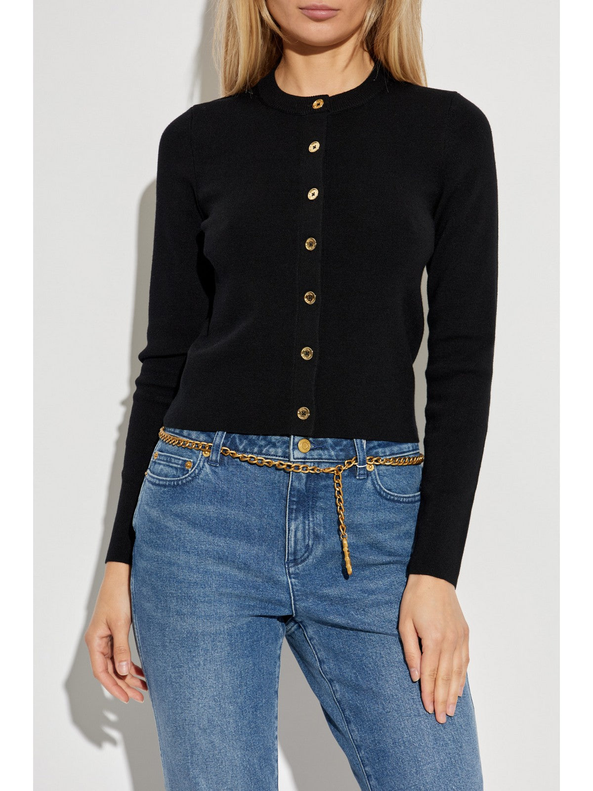 Michael Kors Cardigan Frau Merino Rib Crew NK Cardi MT5617W4VR 001 Schwarz