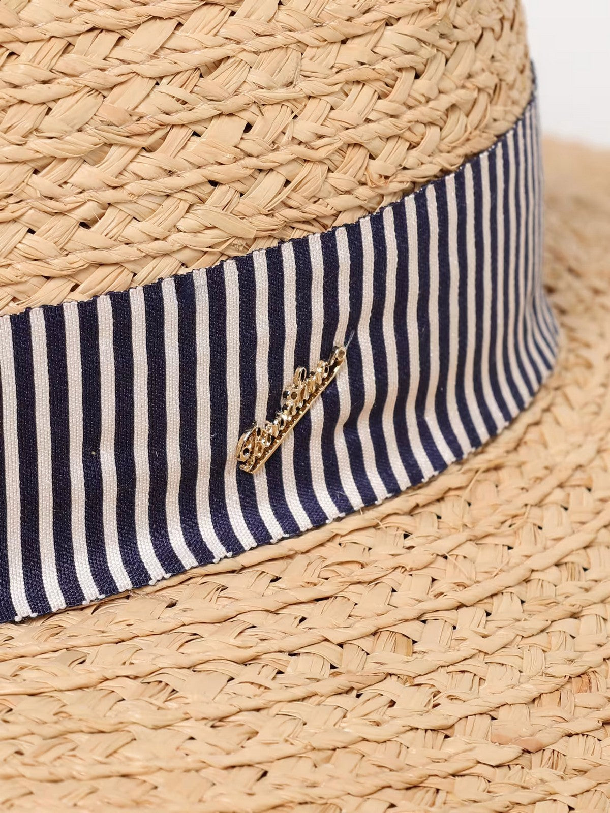 BORSALINO Cappello Donna 4039 00H8 Naturale cinta a rihe bianco/navy gioboutiqueweb