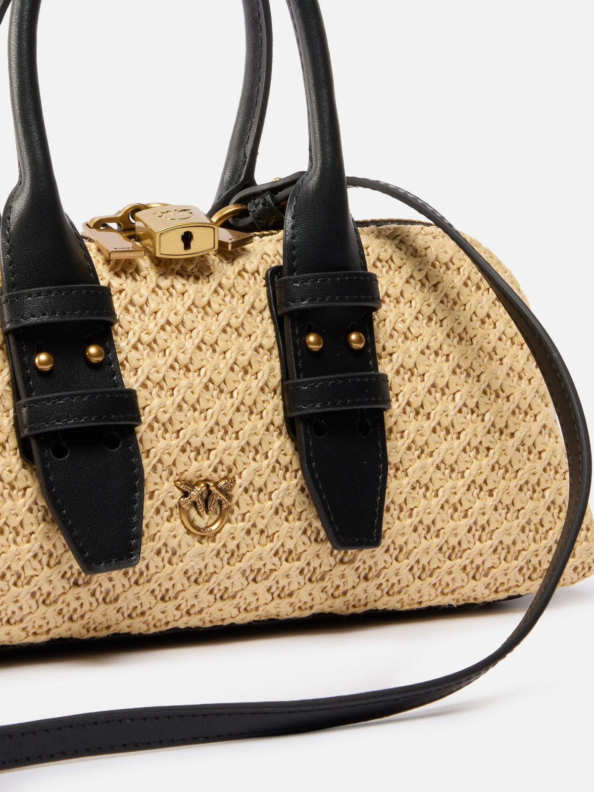 PINKO Borsa Donna BOWLING BAG HORIZONTAL RAFIA + 105334-A1RL C24Q RAFIA/NERO-ANTIQUE GOLD