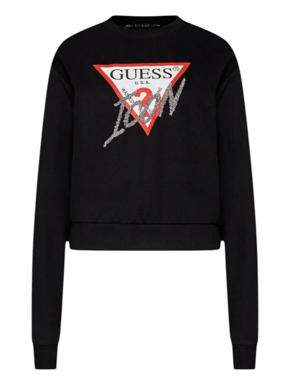GUESS Felpa Donna CN LOVE TRIANGLE SWEATSHIRT W5RQ04 KB683 JBLK Nero gioboutiqueweb