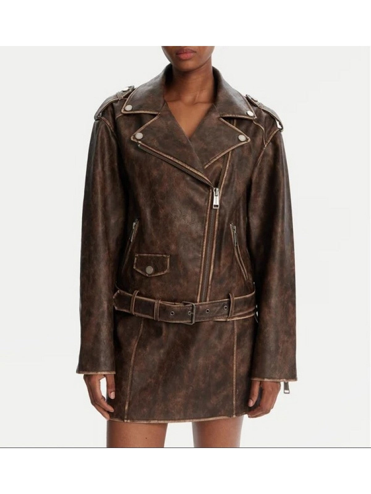 GUESS Giubbino Donna CHARLENE OVERSIZE BIKER W5YL04 WHDI0 F1GQ ESPRESSO BROWN MULTI