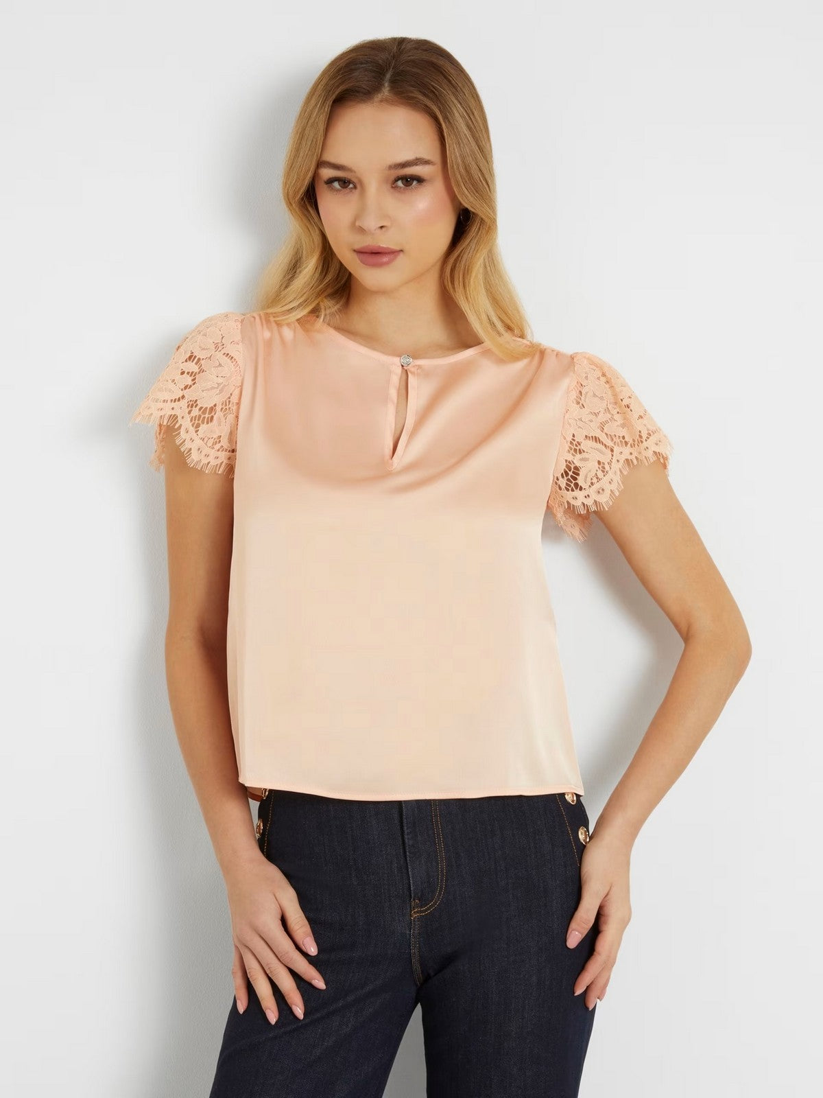 GUESS Top Donna Ss Guendalina Top W4GH86 WD8G2 G6J4 Rosa gioboutiqueweb