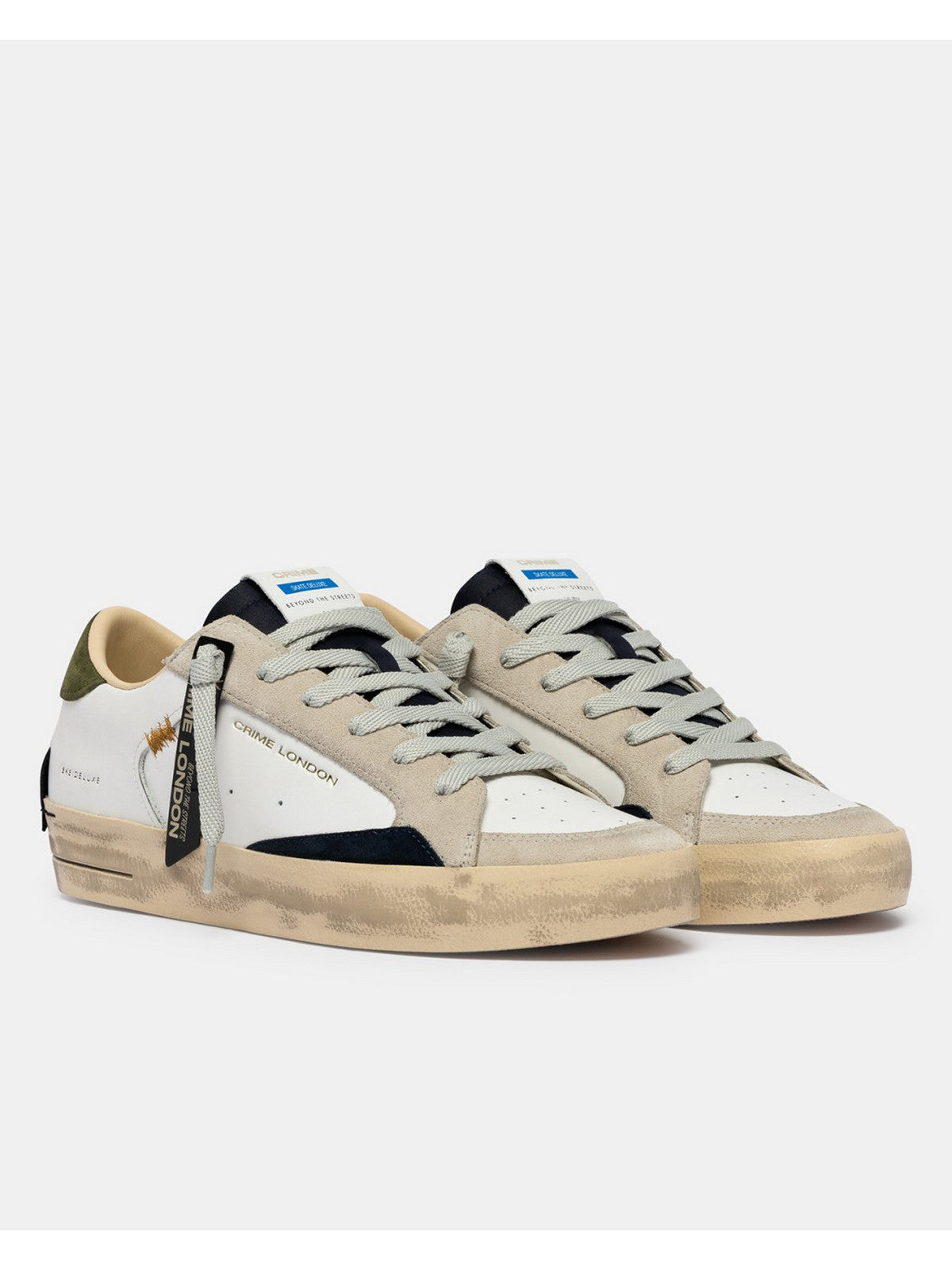 CRIME LONDON Sneaker Uomo SK8 DELUXE DOWNTOWN GREEN 19110PP8 10 WHITE