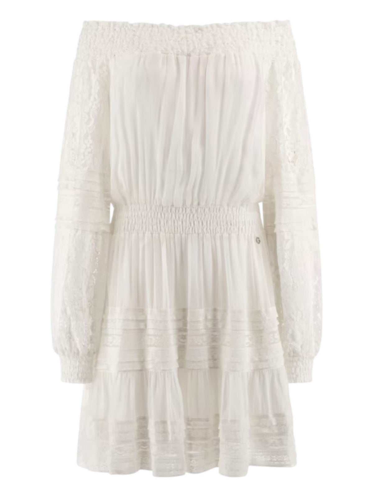 GUESS Abito Donna AUDREY OFF SHOULDER MINI DRESS W5GK24 WE550 G011 PURE WHITE gioboutiqueweb