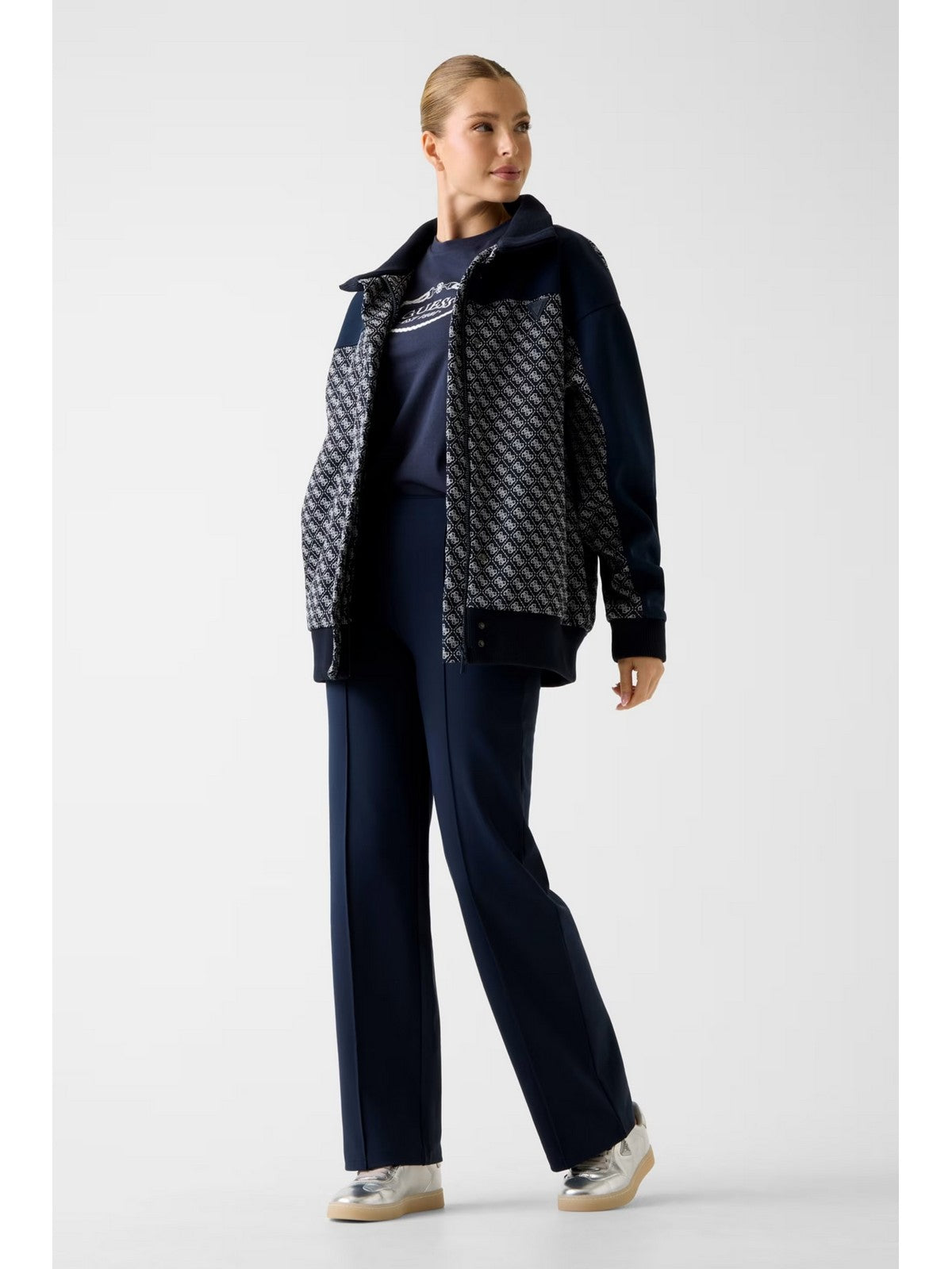 GUESS SPORT Giubbino Donna MAYA 4G FULL ZIP JACKET V6RL08 K2042 FJBB 4G JACQUARD MOON