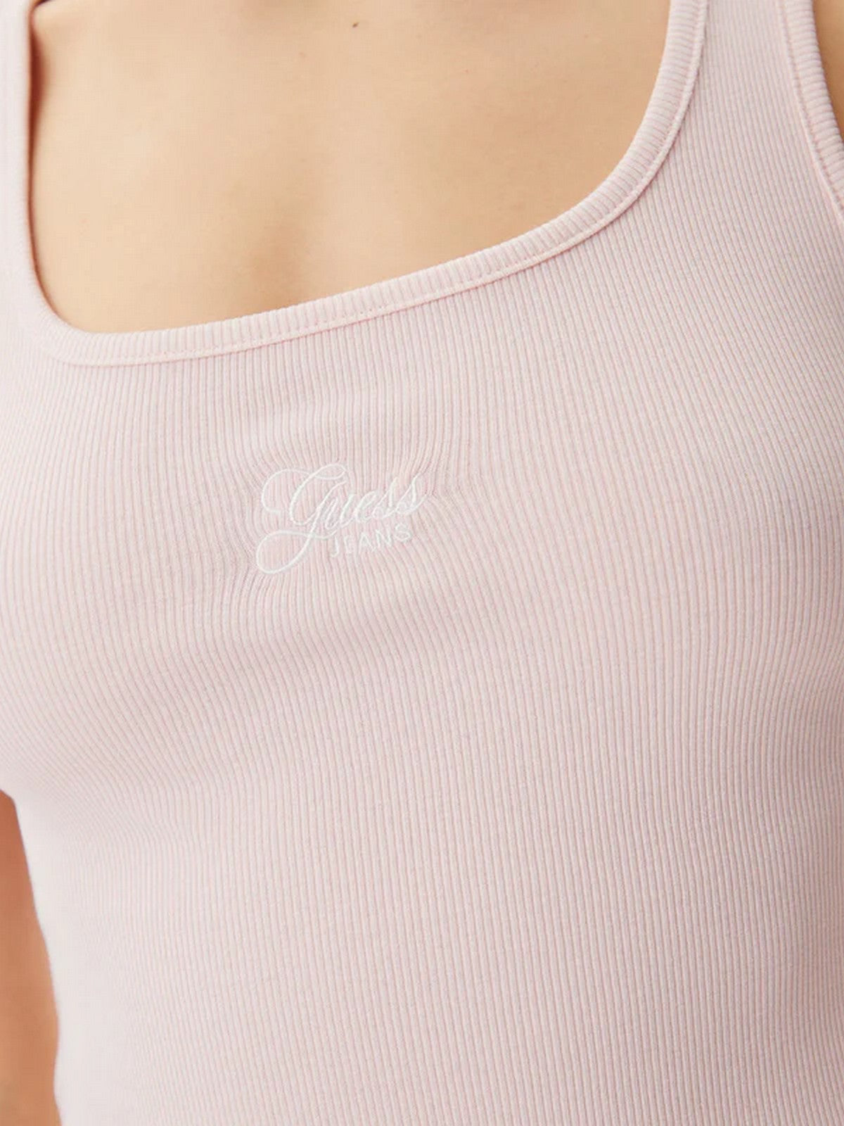 GUESS Canotta Donna GJ TANK TOP SLIM RIB EMBRO W5GP26 KA0H1 G6R4 BLUSH COTTON