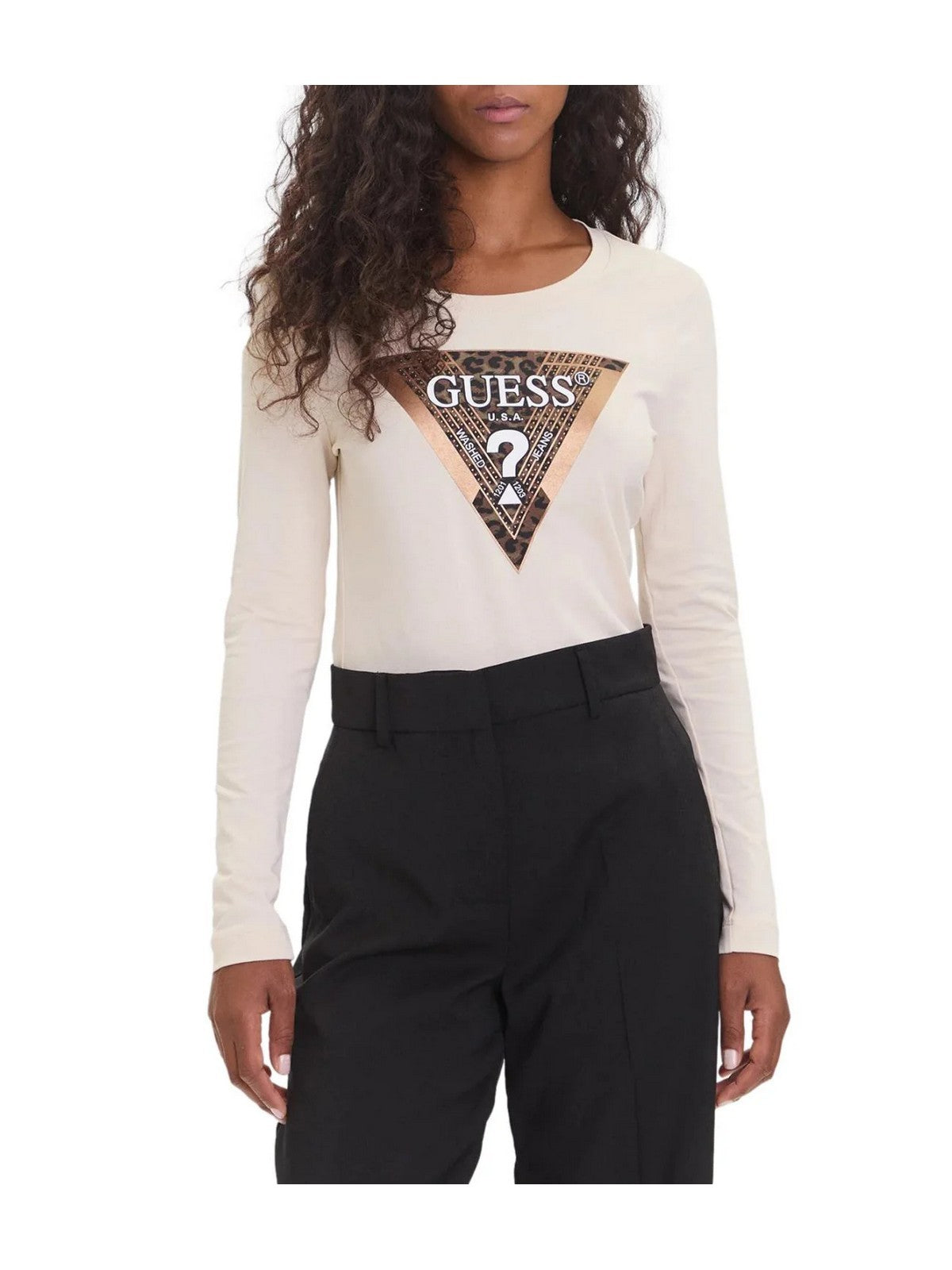 GUESS T-shirt Donna LS CN LEO TRIANGLE TEE W5BI75 J1314 A115 BEIGE