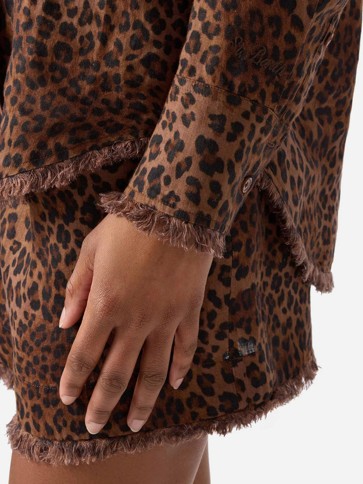 MC2 SAINT BARTH Camicia Donna CRISTAL 07842L LINEN SAND LEOPARD 19 FRINGE