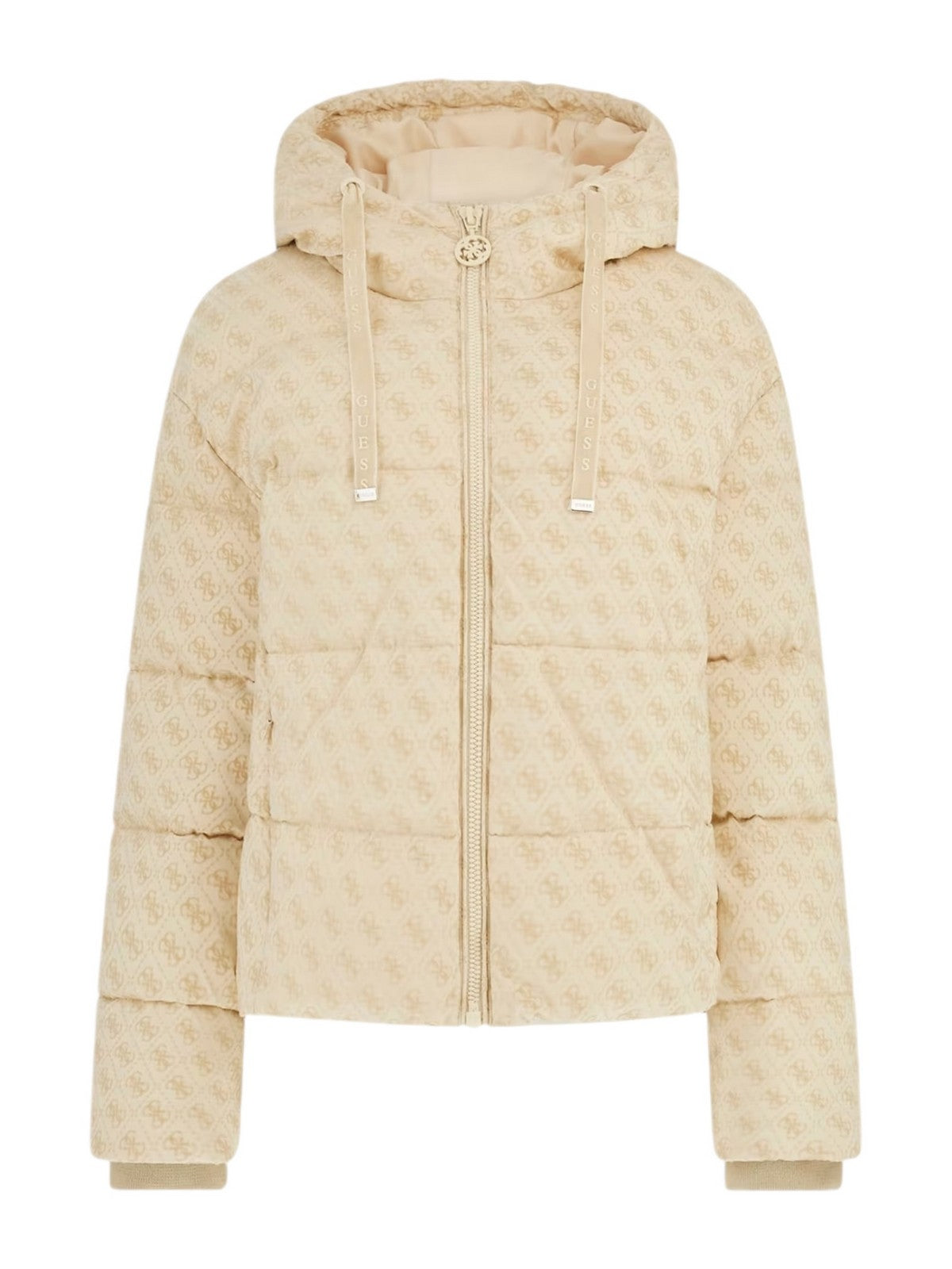 GUESS Piumino Donna DAISY PUFFER LOGO FLOCK W4BL36 WGJZ0 FN1E Bianco gioboutiqueweb
