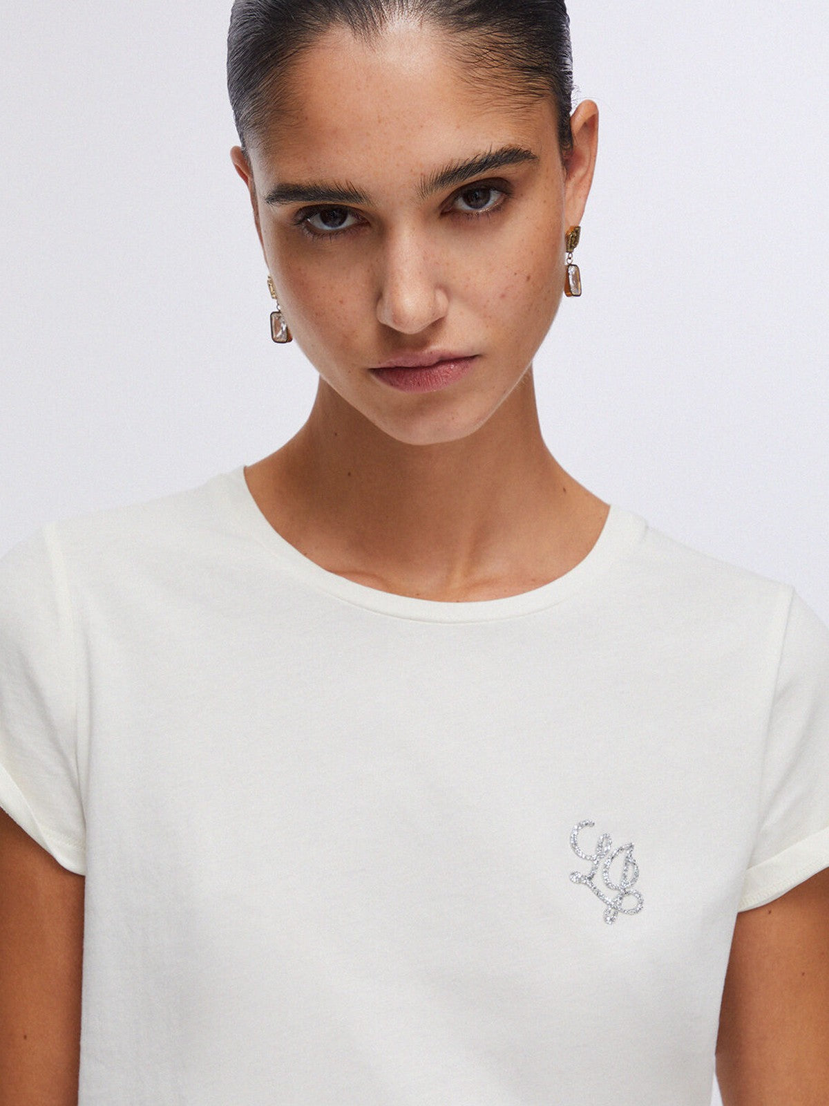 LIU JO SPORT T-shirt Donna TA6056JS923 P9192 White milk/LJ strass