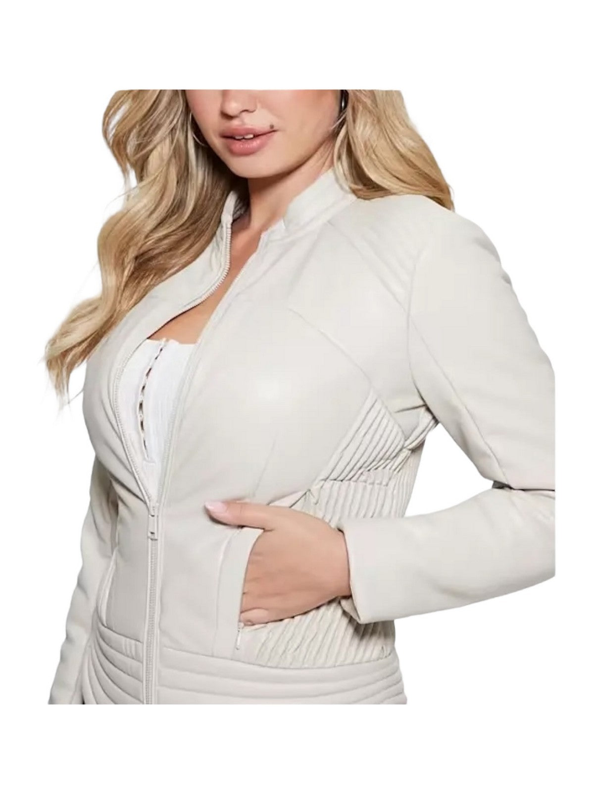 GUESS Giubbino Donna Lea Corset Pu Jacket W4RL12 WFWT0 G1F7 Bianco gioboutiqueweb