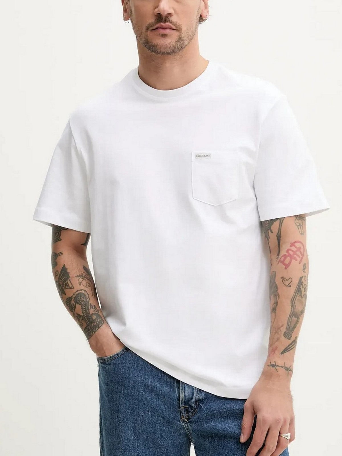 GUESS T-shirt Uomo GJ SS CN REG PKT TEE M5RI74 K8FQ4 G011 PURE WHITE gioboutiqueweb