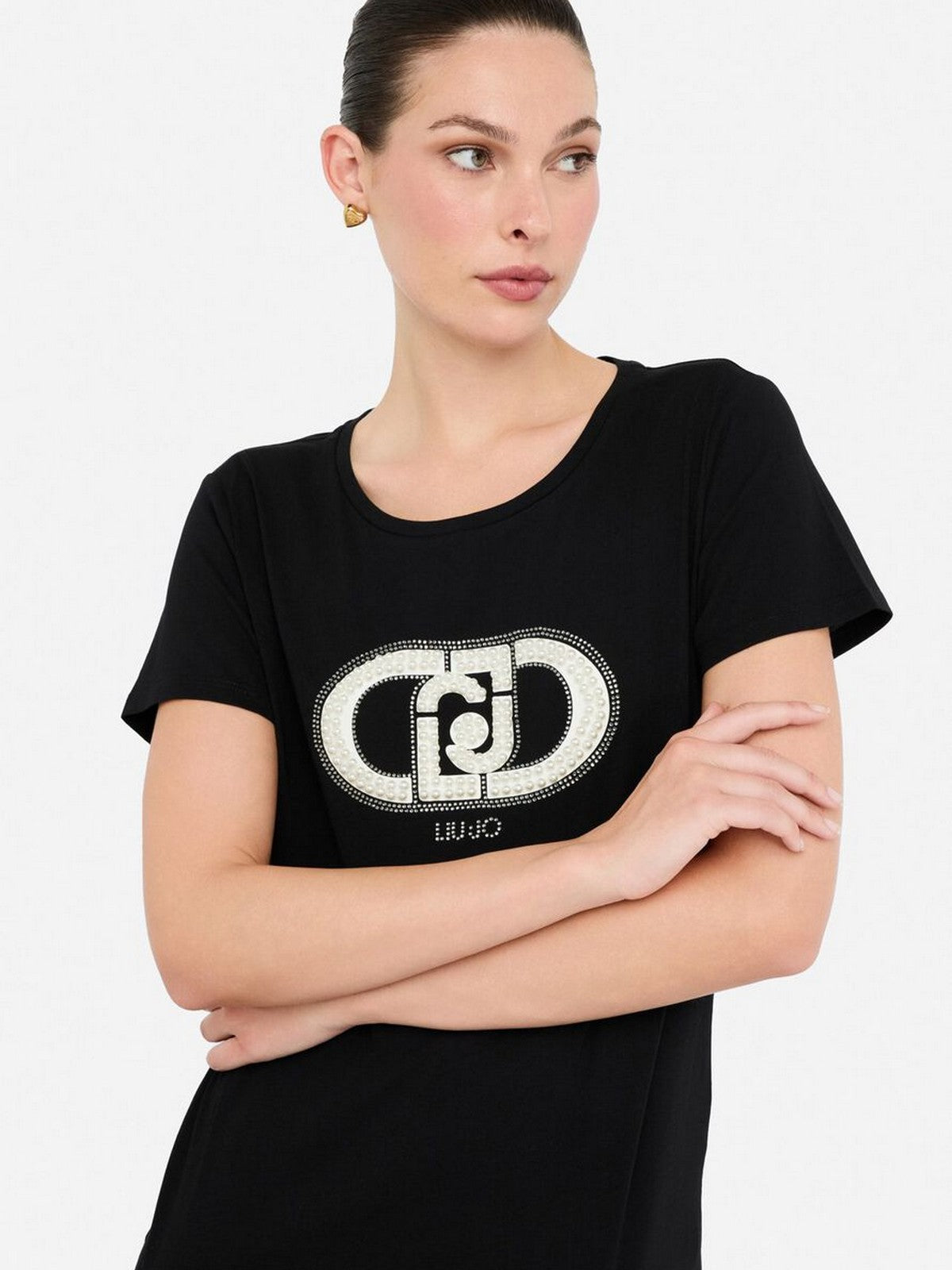 LIU JO SPORT T-shirt Donna TF5280JS923 N9785 Nero/monogram pearl