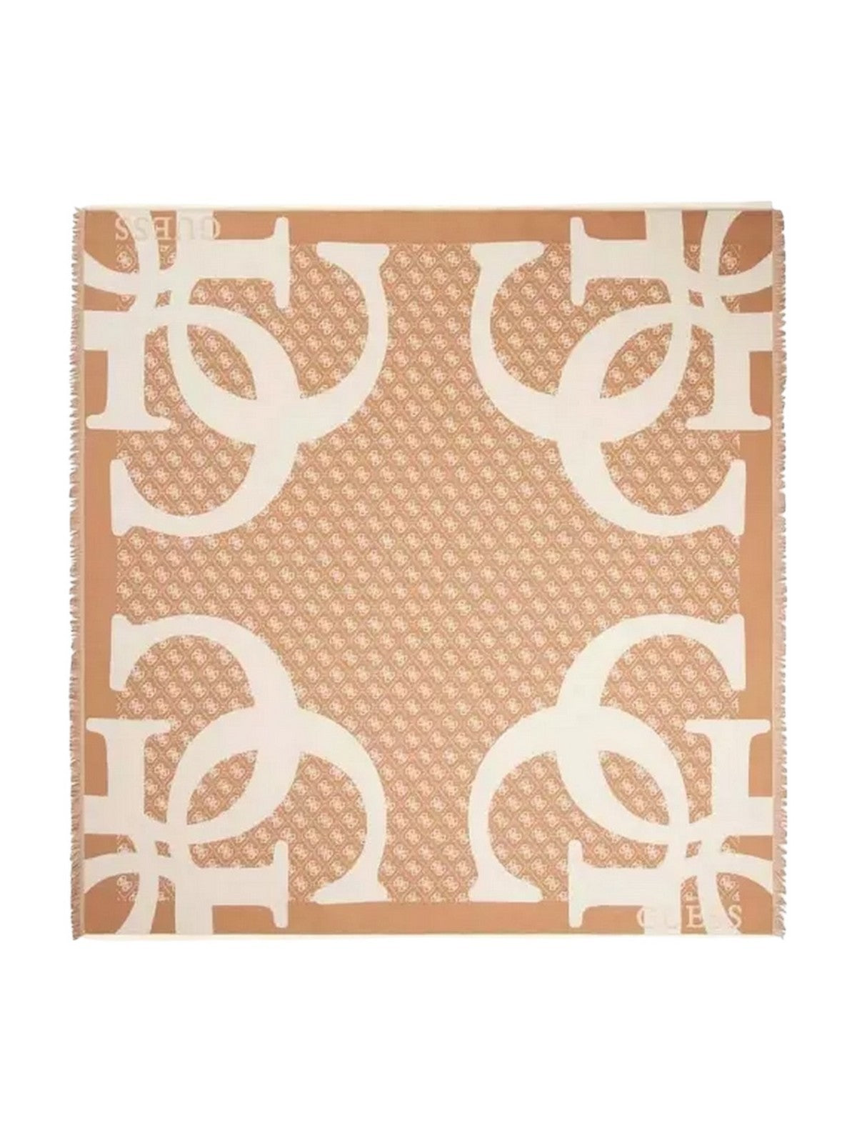 Écharpe GUESS Kefiah Scarf 135x135 Cm Latte Logo Avec Pompons - Accessoire Chic Logo Visible