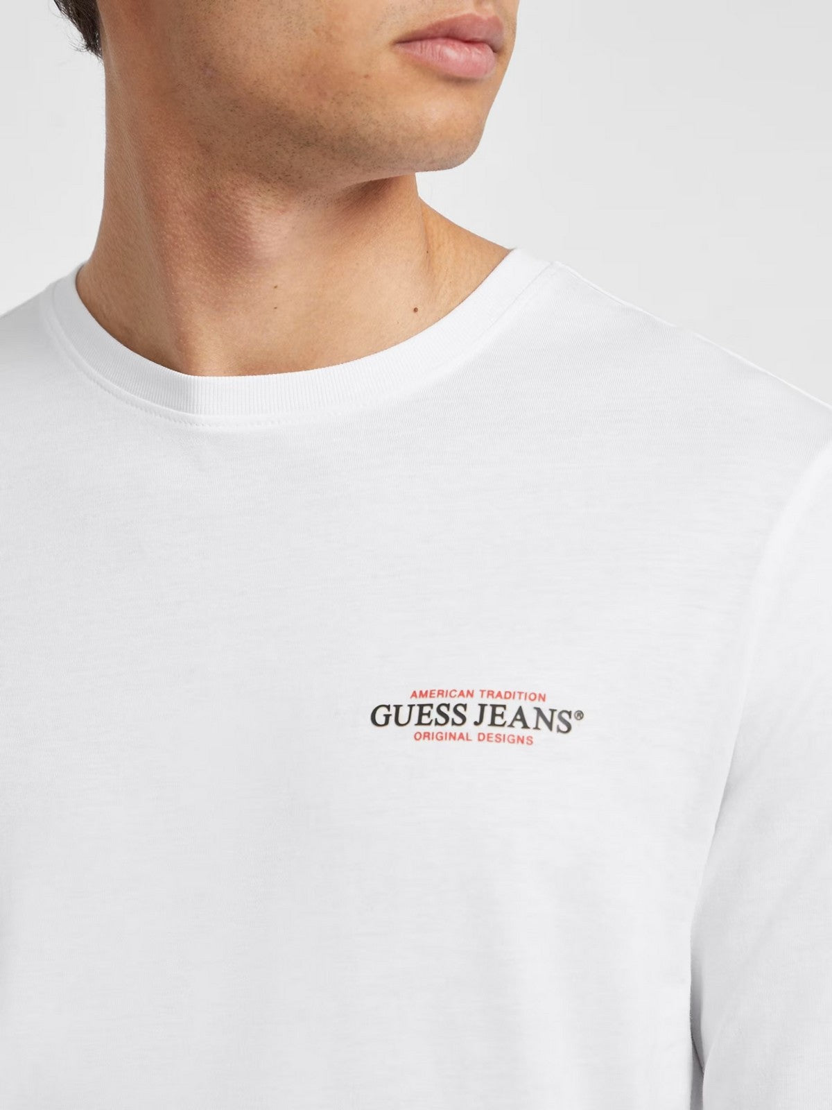 GUESS T-shirt Uomo GJ LS CN SLIM AMERICAN TR TEE M4YI54 K8HM0 G011 PURE WHITE