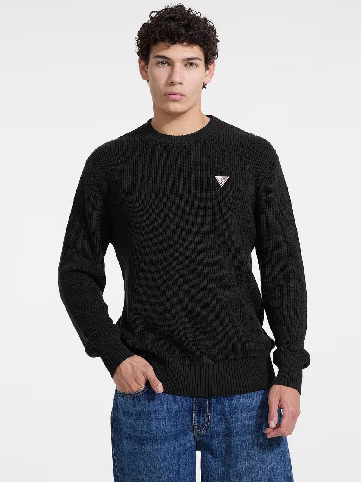 GUESS Maglione Uomo GJ LS CN MINI TRIANGLE SWTR M4BR30 Z3HM1 JBLK Jet Black A996