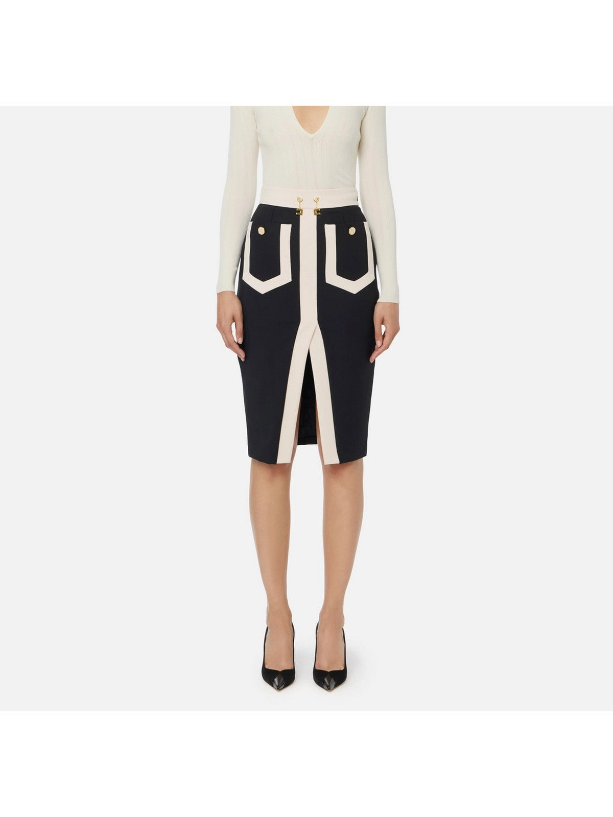 ELISABETTA FRANCHI Gonna Donna GOT0156E2 EF3 NERO/MILK gioboutiqueweb