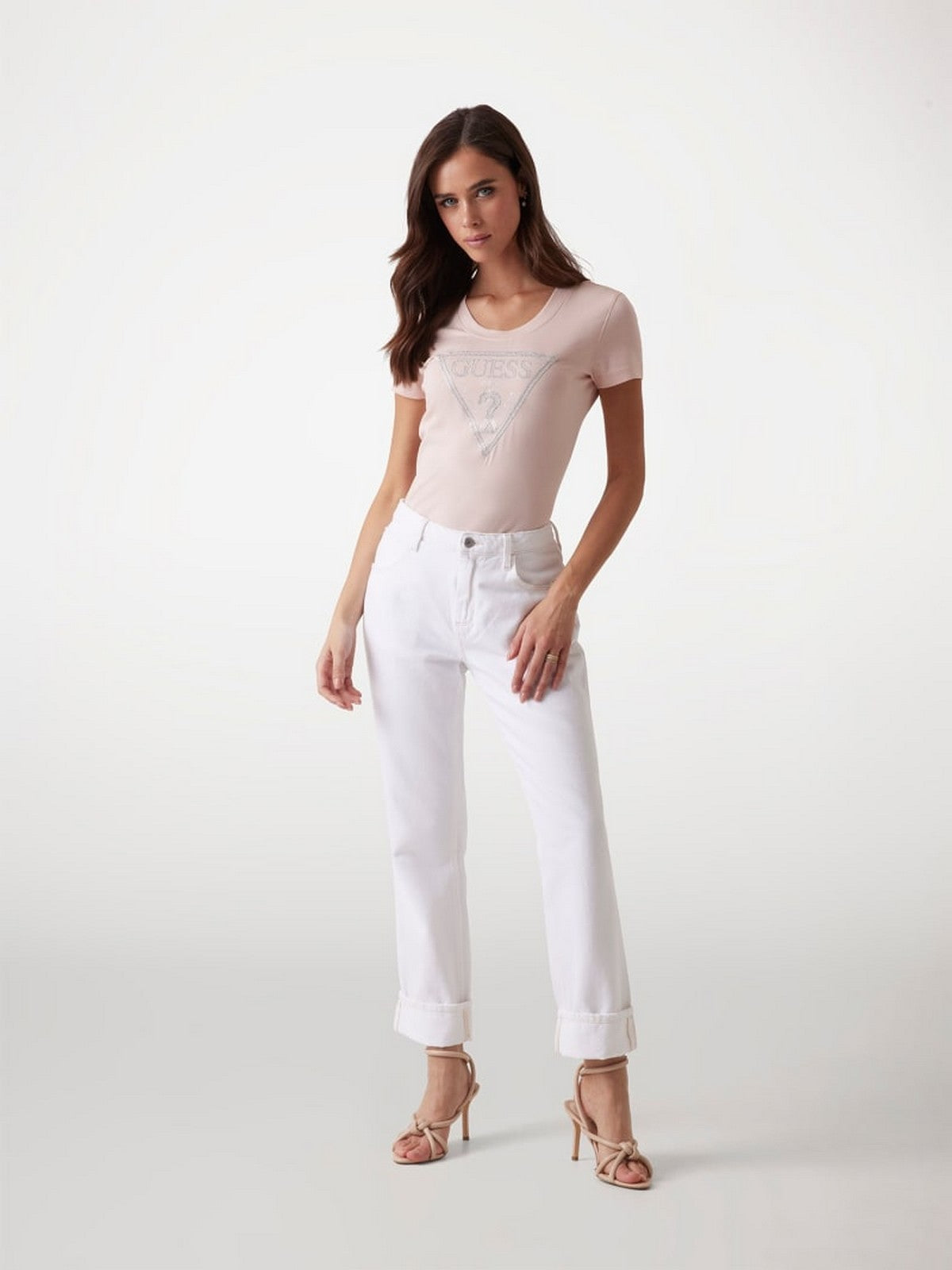 GUESS T-shirt Donna SS CN SHINY TRIANGLE TEE W5RI11 J1314 A61L Rosa gioboutiqueweb