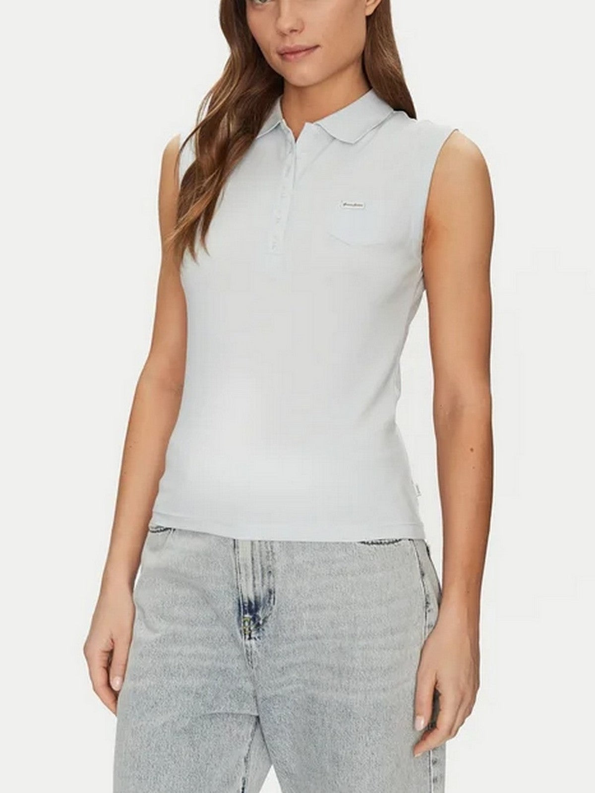 GUESS T-shirt Donna GJ SLEEVELESS COLLAR SLIM PKT W5GP24 KCYR1 G7O7 AZURE LAGUNA gioboutiqueweb