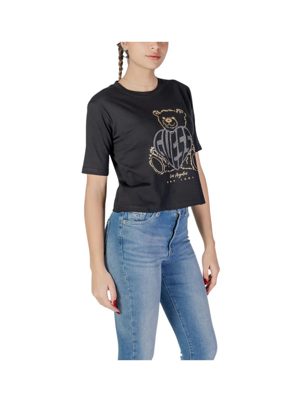 GUESS SPORT T-shirt Donna RHINESTONE BEAR BOXY V5RI09 I3Z14 JBLK Nero gioboutiqueweb