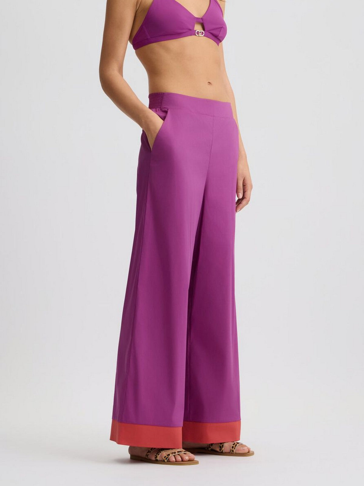 LIU JO BEACHWEAR Pantalone Donna VA5065TS330 C3649 Hollyhock/rosso argi gioboutiqueweb