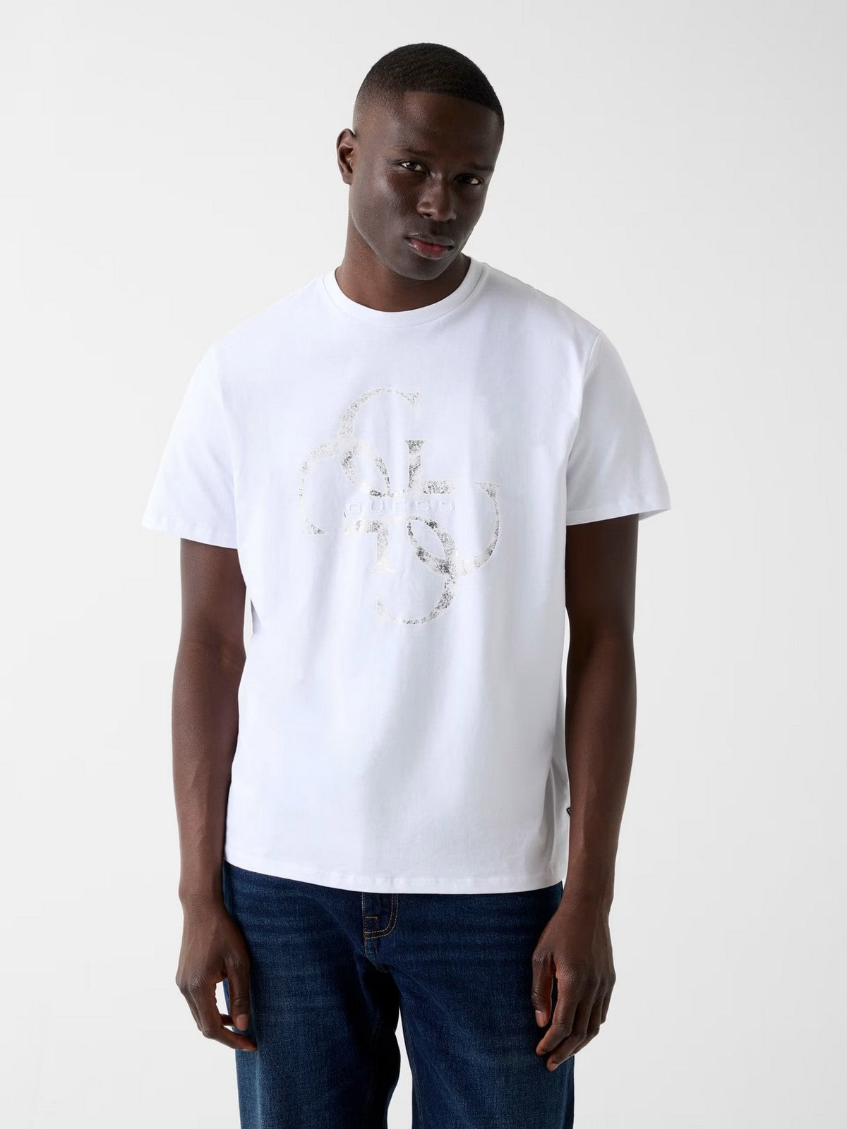 GUESS T-shirt Uomo SS BSC SHIMMER QUATTRO G TEE M6RI03 I3Z14 G011 PURE WHITE