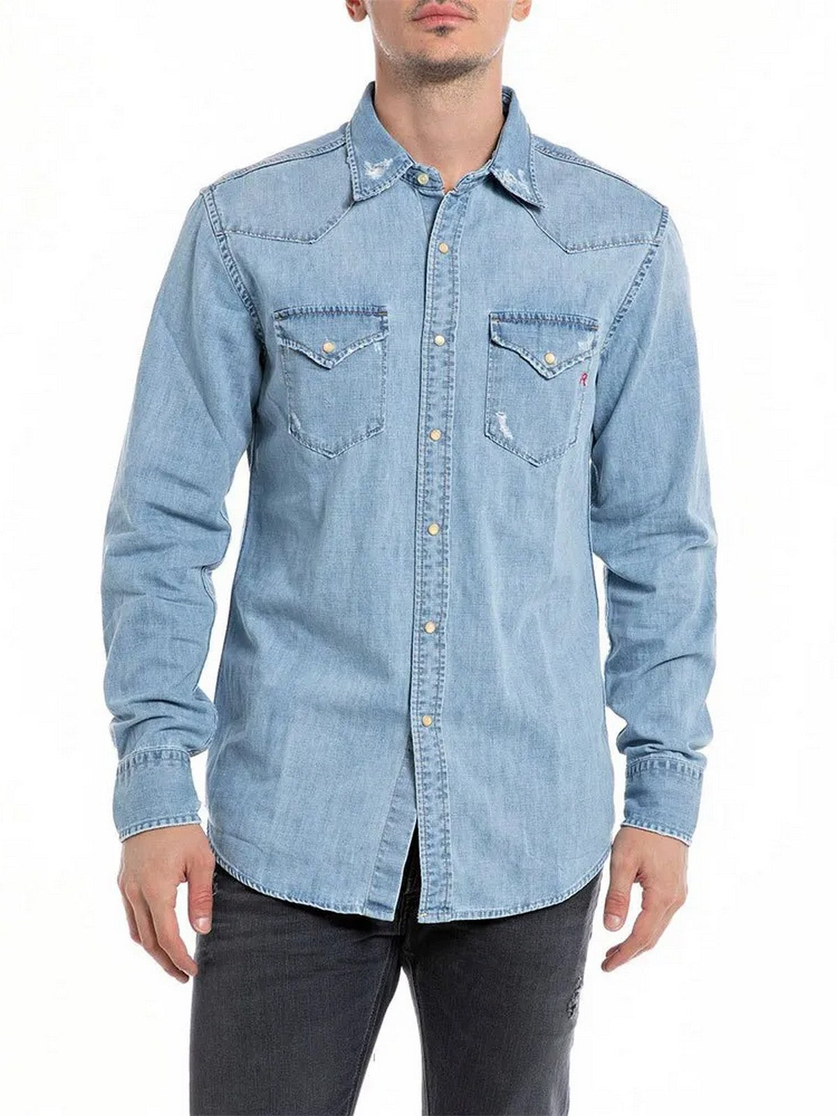 REPLAY Camicia Uomo M4023C00026C80A 009 Blu gioboutiqueweb