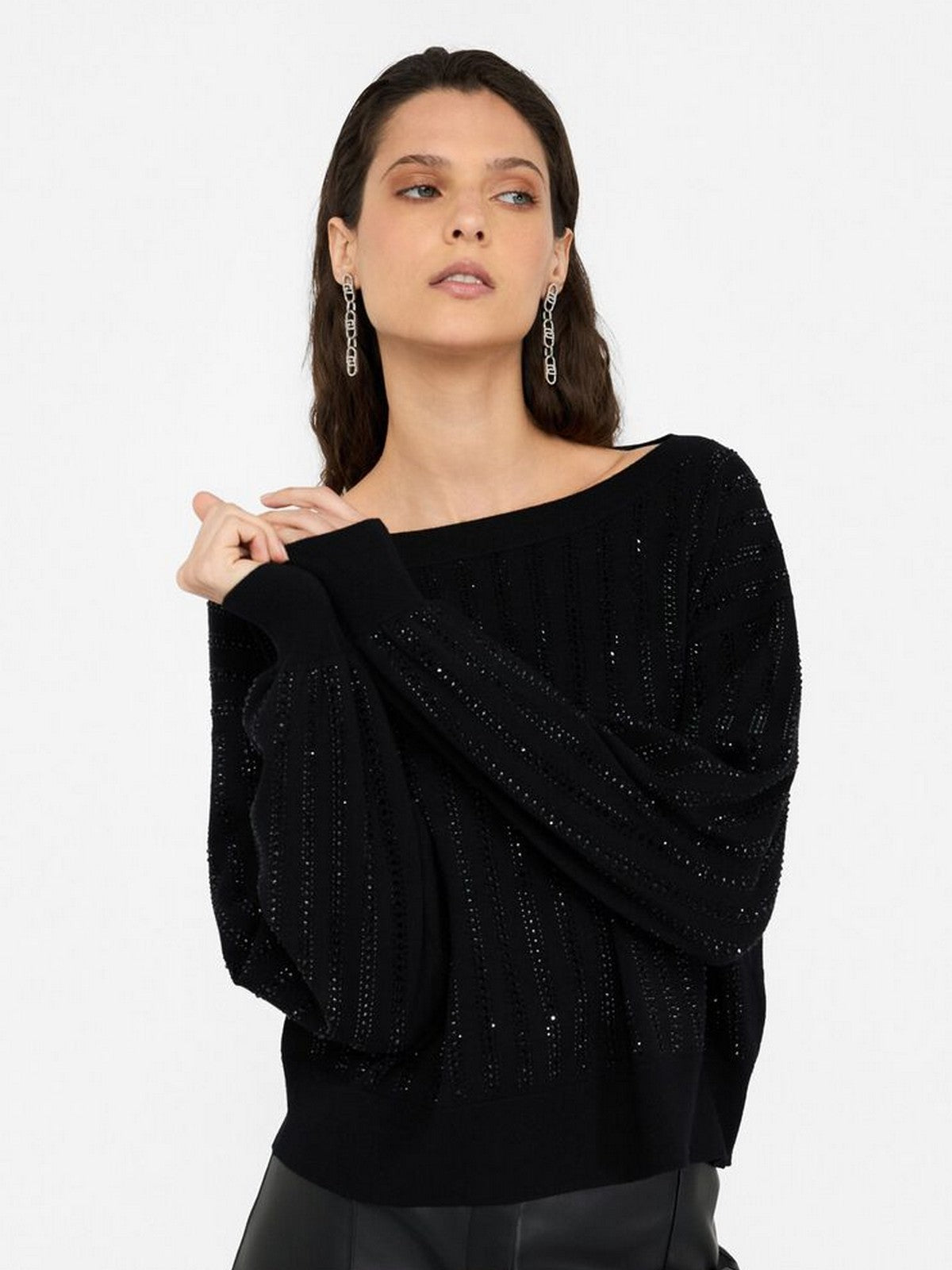 LIU JO BLACK Maglione Donna CF5271MA96E M9798 Nero/rows strass