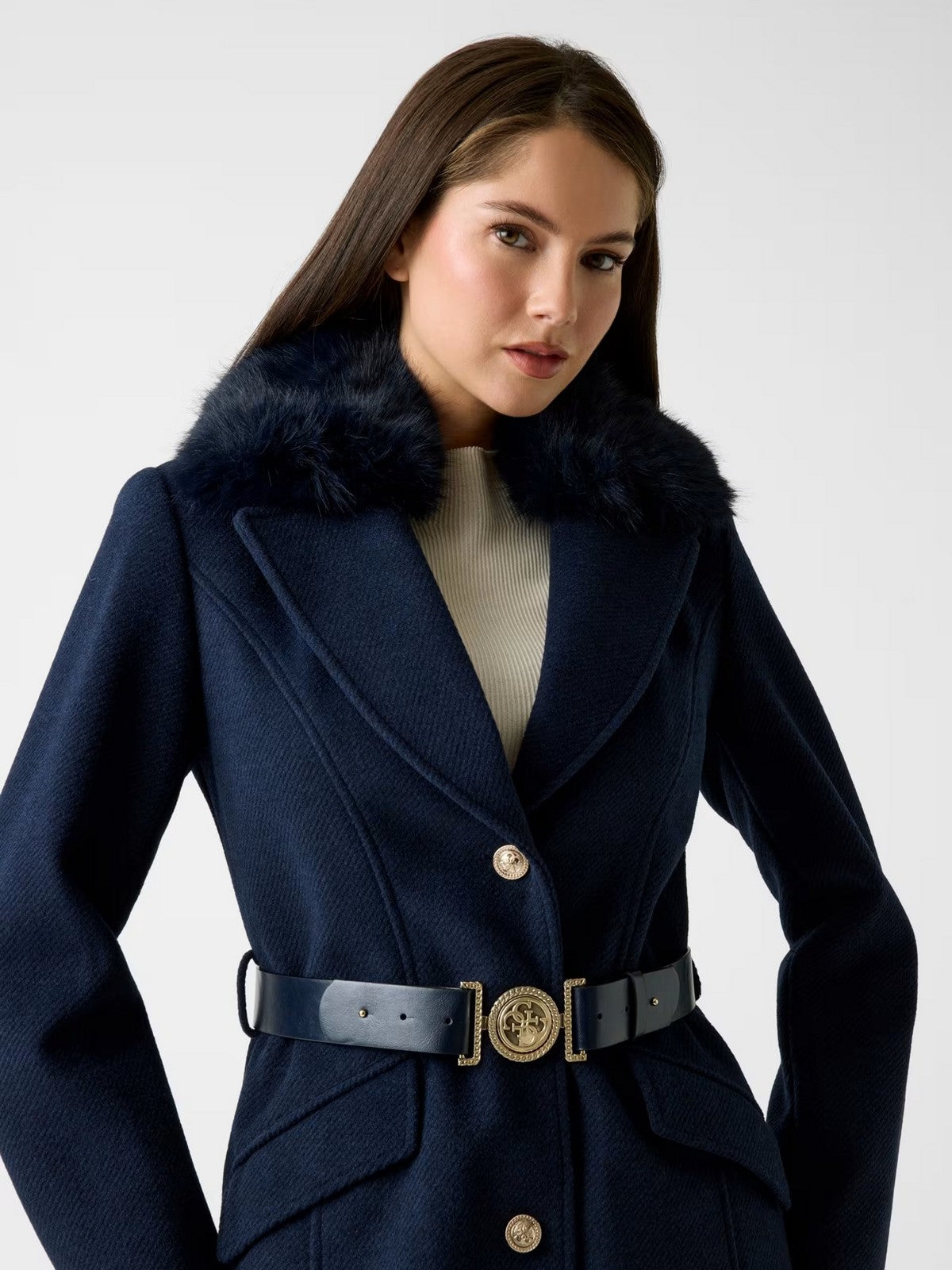 GUESS Cappotto Donna NEW PATRICE BELTED COAT W5BL25 W2672 G77G SUITING BLUE